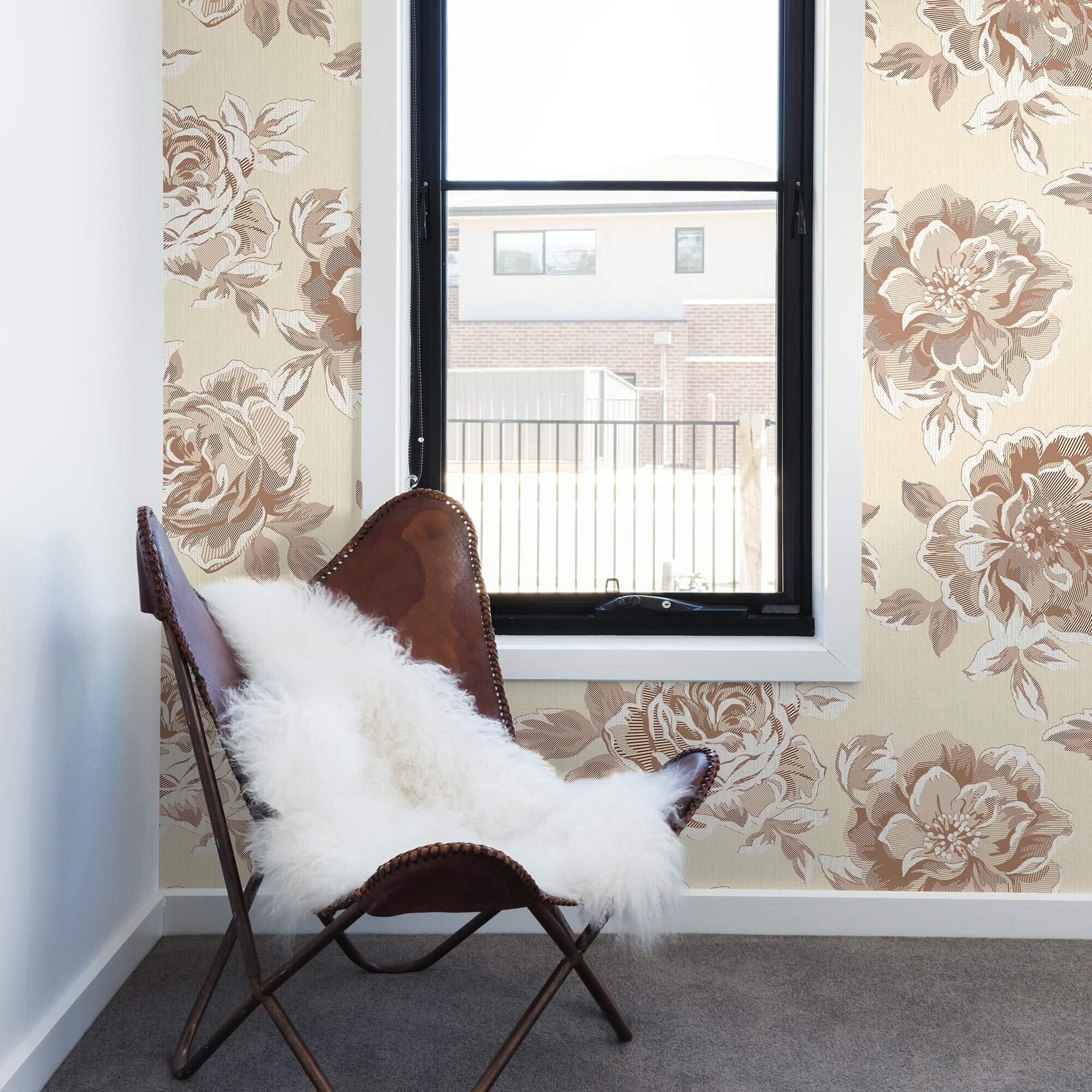 Brown and Beige Floral Peel and Stick Removable Wallpaper - Self-Adhesive Decorative Wall Covering for Bedroom, Living Room, Nursery, and Office Decor