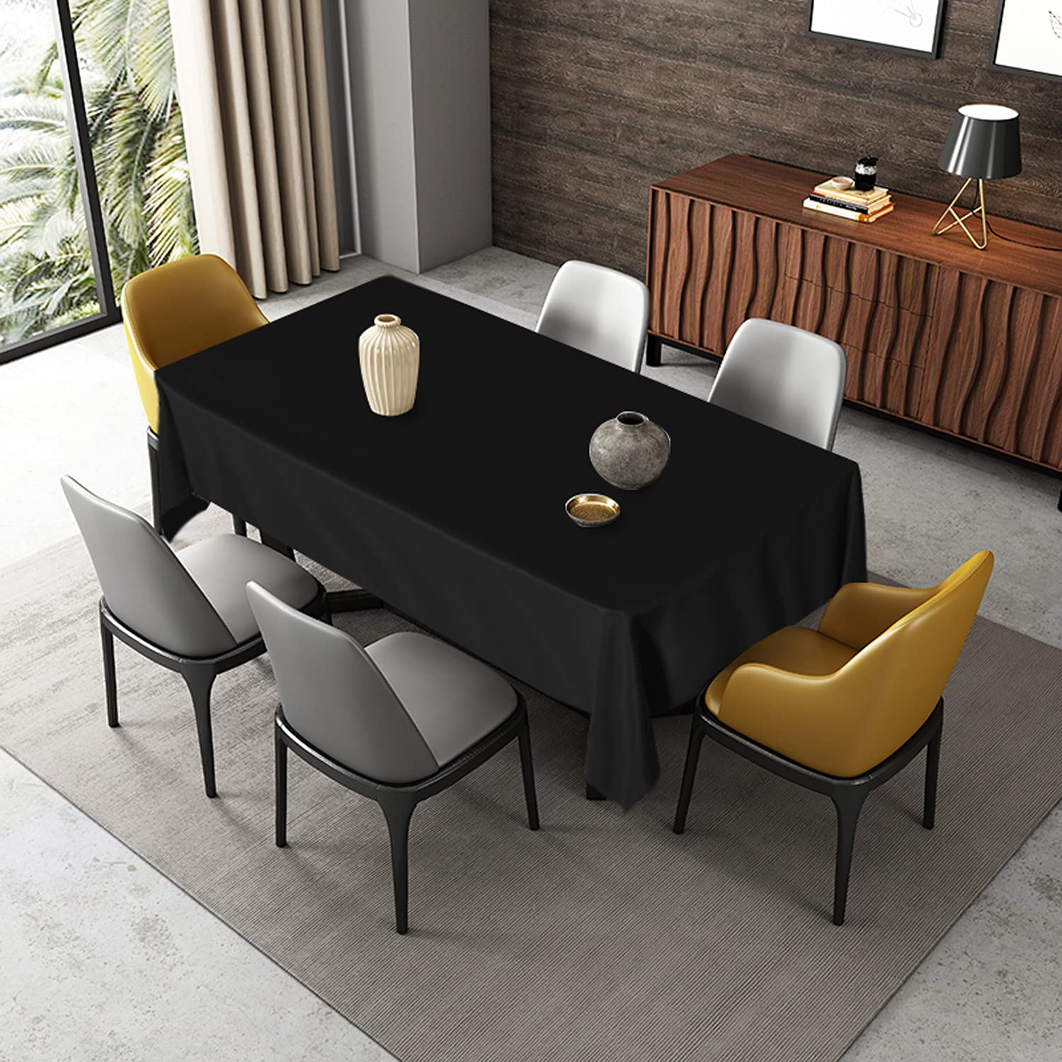 Fitable 90x156 Inch Rectangle Tablecloth - Stain & Wrinkle Resistant Washable Polyester Table Cover for Dining, Buffet Parties, Camping - Black | Perfect for Indoor and Outdoor Events