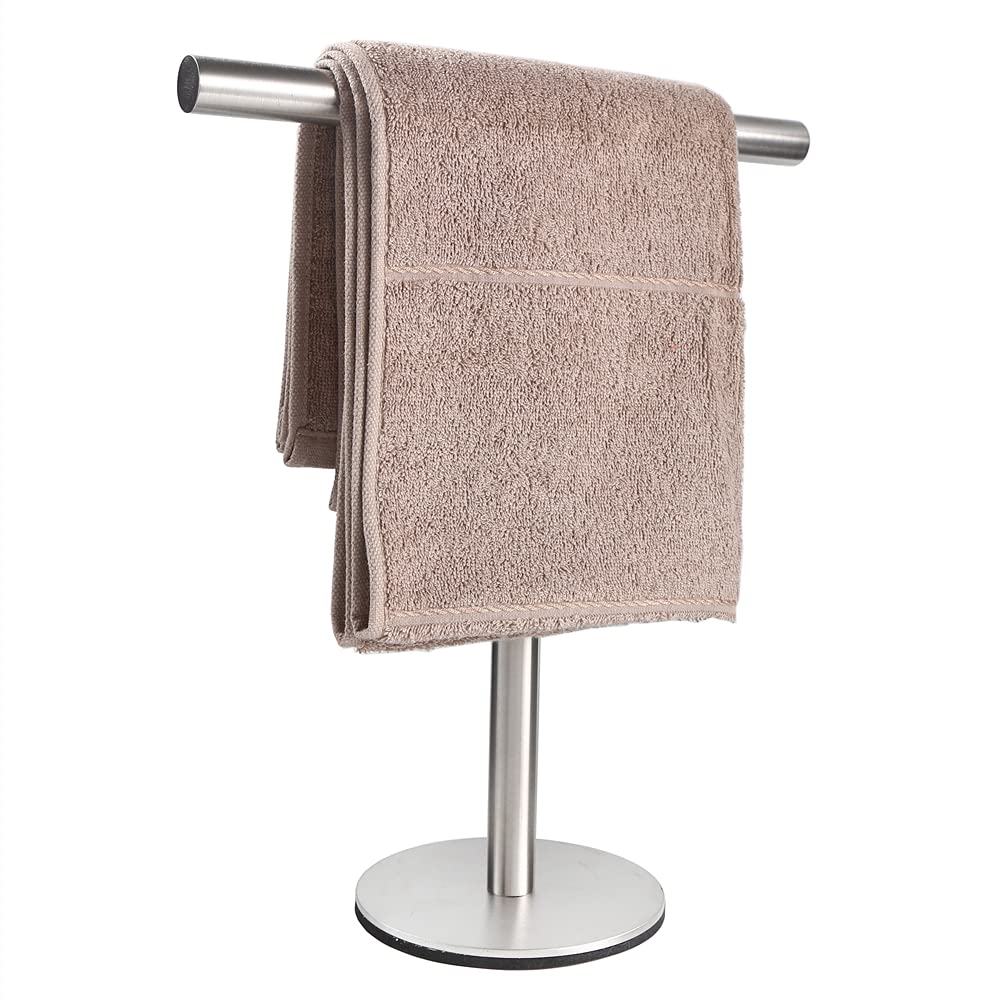 Stainless Steel T-Shape Towel Rack Stand - SUS304 Brushed Finish Bathroom & Kitchen Hand Towel Holder for Countertop & Vanity | Perfect for Modern Home Decor & Spa-Like Experience