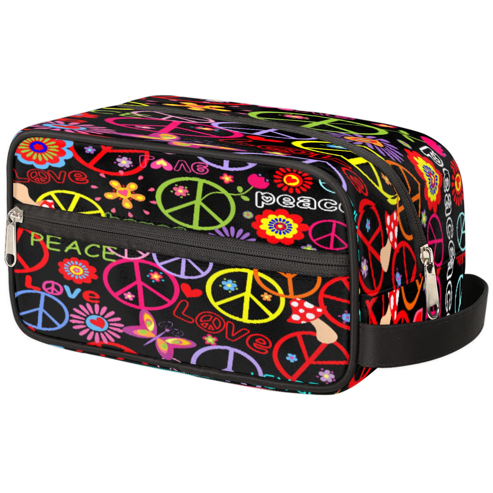 Rainbow Peace Sign Travel Toiletry Bag for Women & Men - Waterproof Cosmetic Organizer Makeup Bag, Dopp Kit & Shaving Kit for Toiletries | Perfect for Travel, Gym, Camping & Weekend Getaways