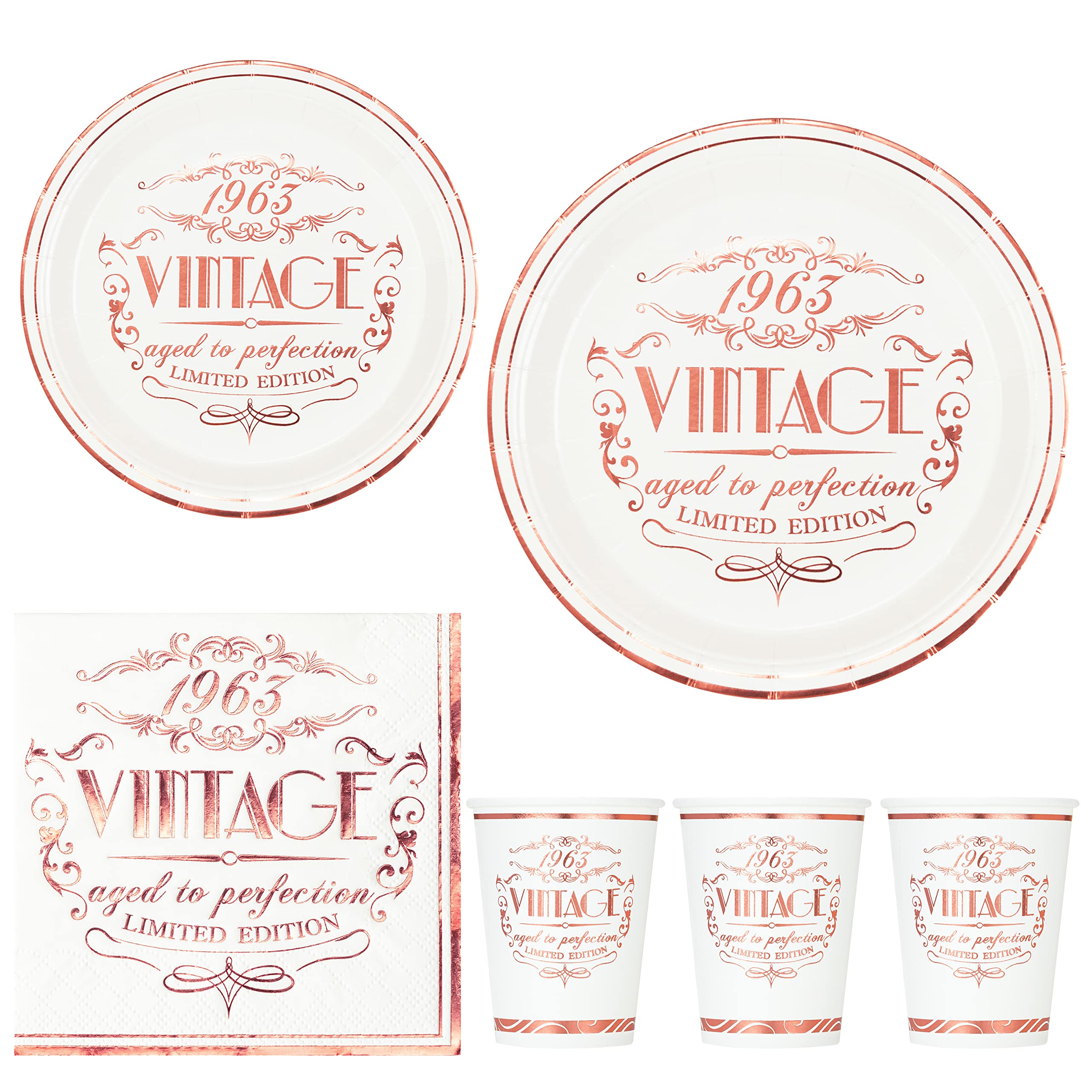 Vintage 1963 Rose Gold Disposable Tableware Set - 24-Piece Party Supplies (9