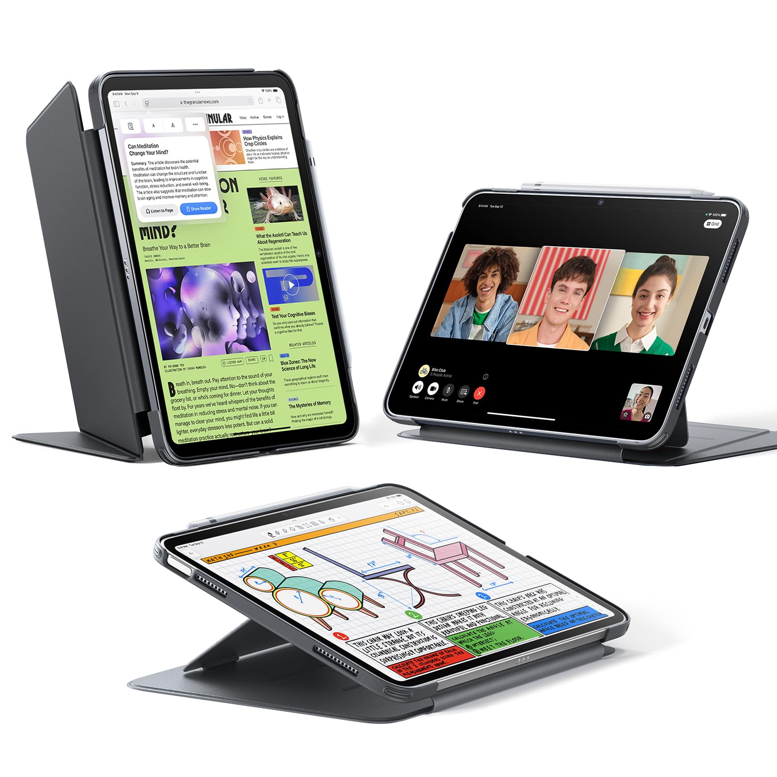 ESR iPad Case for 11th & 10th Generation (A16, 2025/2022 Model) - Multi-Angle Stand Vertical Cover with Ultra-Stable Protection | Flip Series in Black | Perfect for Work, Study & Entertainment