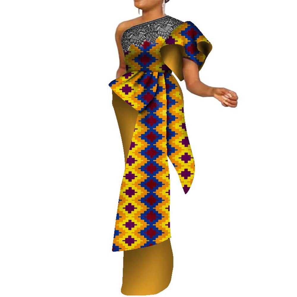 African Dresses for Women - Single Shoulder Traditional Ankara Kente Print Pencil Skirt for Evening Party, Wedding, Date Night & Special Occasions