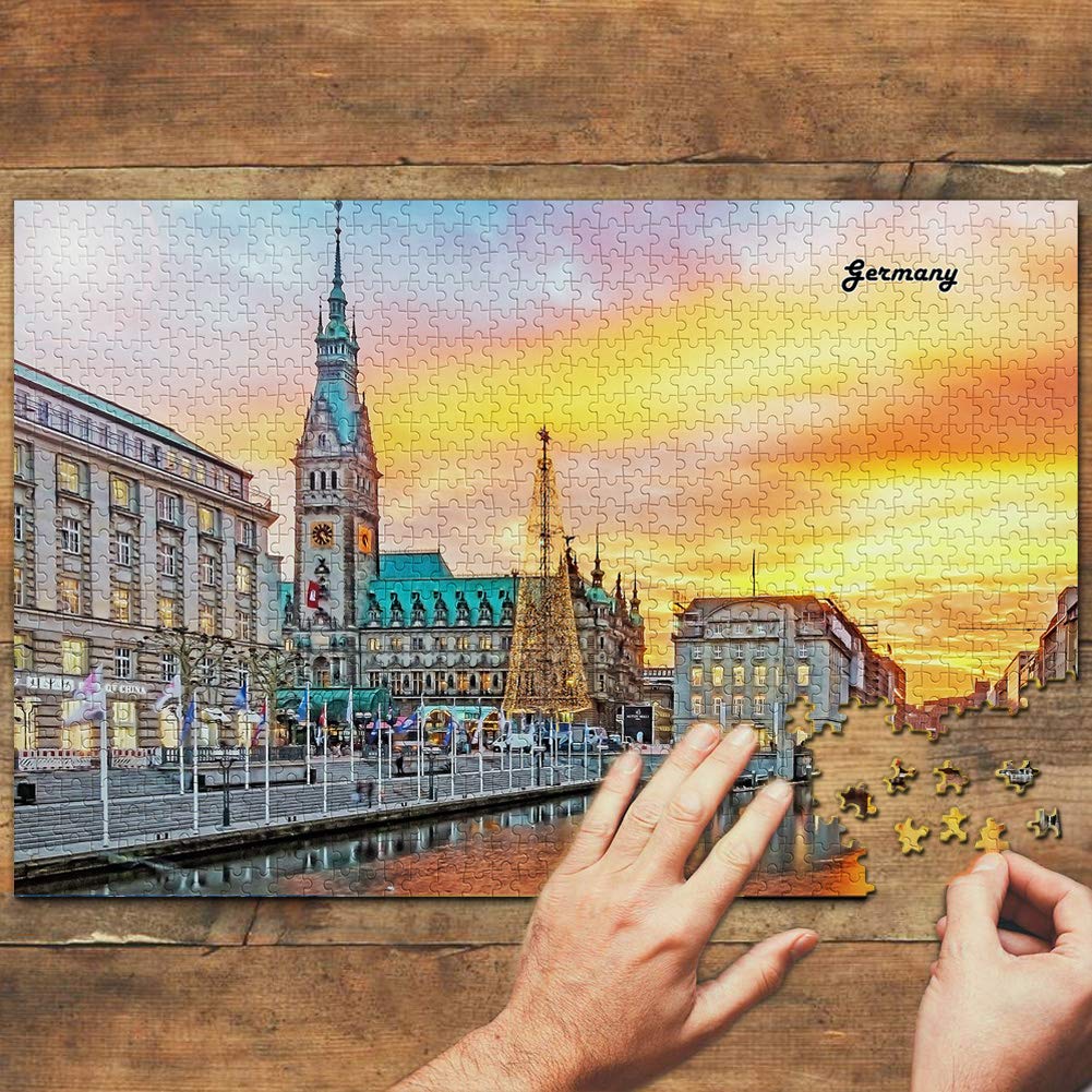 Germany Hamburg Christmas Market 1000 Piece Wooden Jigsaw Puzzle - Travel Souvenir & Holiday Home Decor Gift for Adults & Puzzle Lovers (Perfect for Family Game Night, Christmas Decor & Stress Relief)