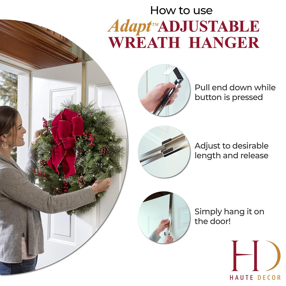 Adjustable Wreath Hanger 2-Pack - Antique Brass for Door Decor