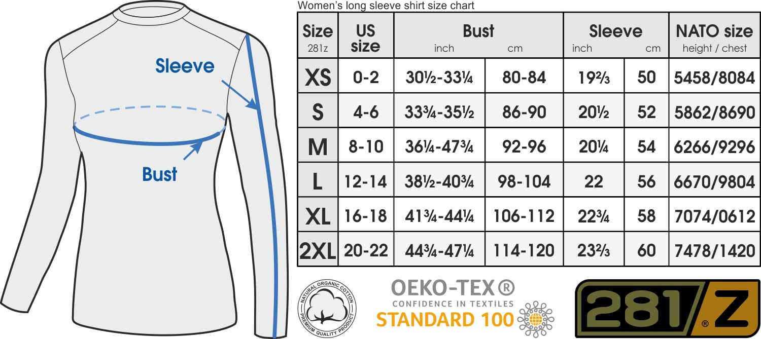 281Z Women's Military Stretch Cotton Underwear Shirt - Tactical Hiking Outdoor T-Shirt - Punisher Combat Line - Perfect for Camping, Hunting & Outdoor Adventures