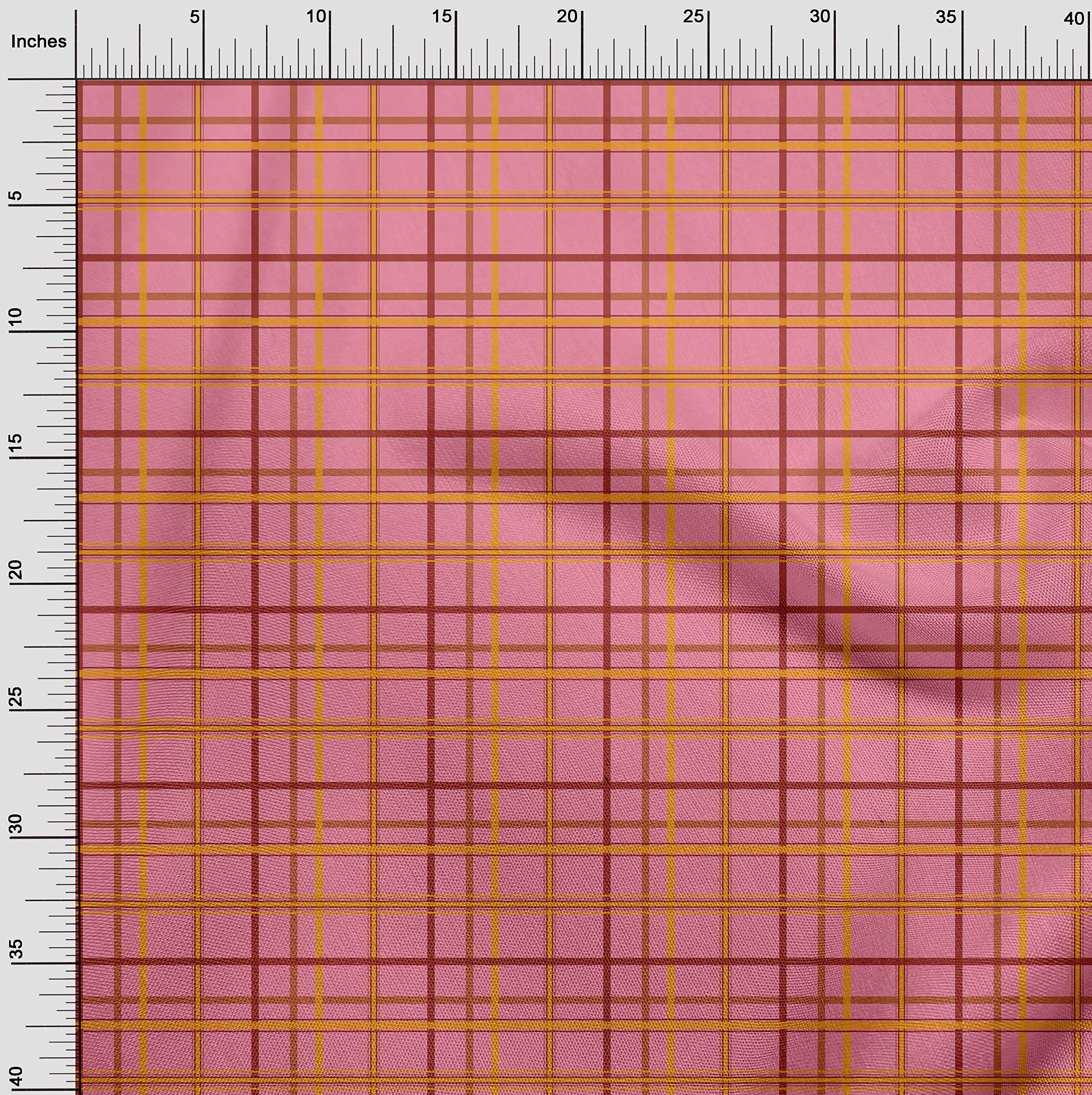Premium 100% Cotton Cambric Fabric - Medium Pink Madras Check Dress Material, 56 Inch Wide by The Yard | Perfect for DIY Dresses, Skirts, Blouses & Home Decor Projects