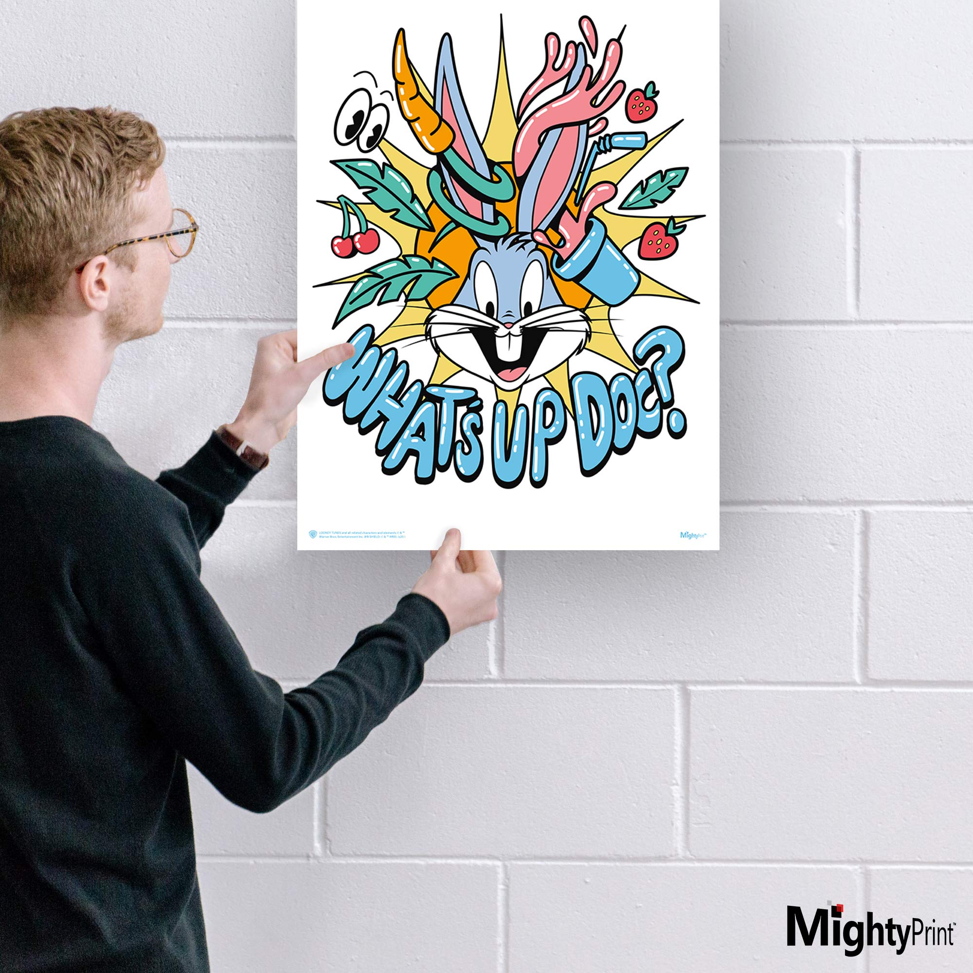 Official Looney Tunes Bugs Bunny 'What's Up Doc?' 17x24 Inch Durable Wall Art Decor - Classic Retro Cartoon Poster for Living Room, Bedroom & Office - Licensed Collectible Home Decor Gift