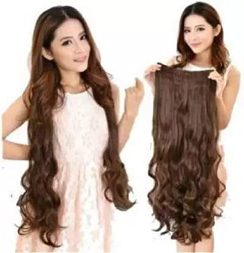 Abrish 24-Inch Wavy/Curly Synthetic Hair Extensions with 5 Clips - Natural Brown Hairpiece for Women & Girls | Perfect for Parties, Weddings & Daily Styling