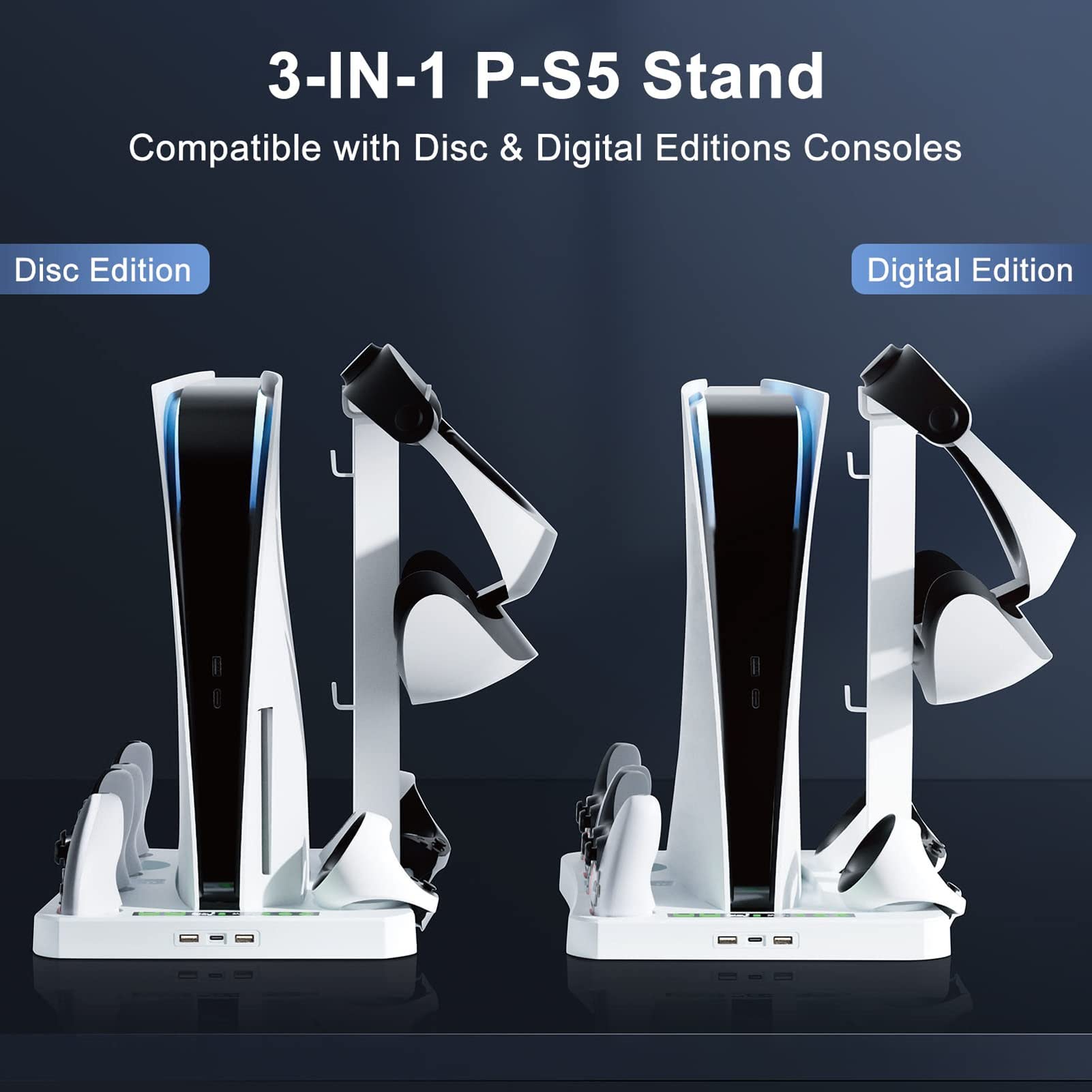 Wireless Gaming Cooling Station - 3-in-1 Multifunctional Controller Cooling Stand for PS5, Xbox, Switch | Prevent Overheating for Long Gaming Sessions | Perfect for Home Entertainment & Competitive Gaming