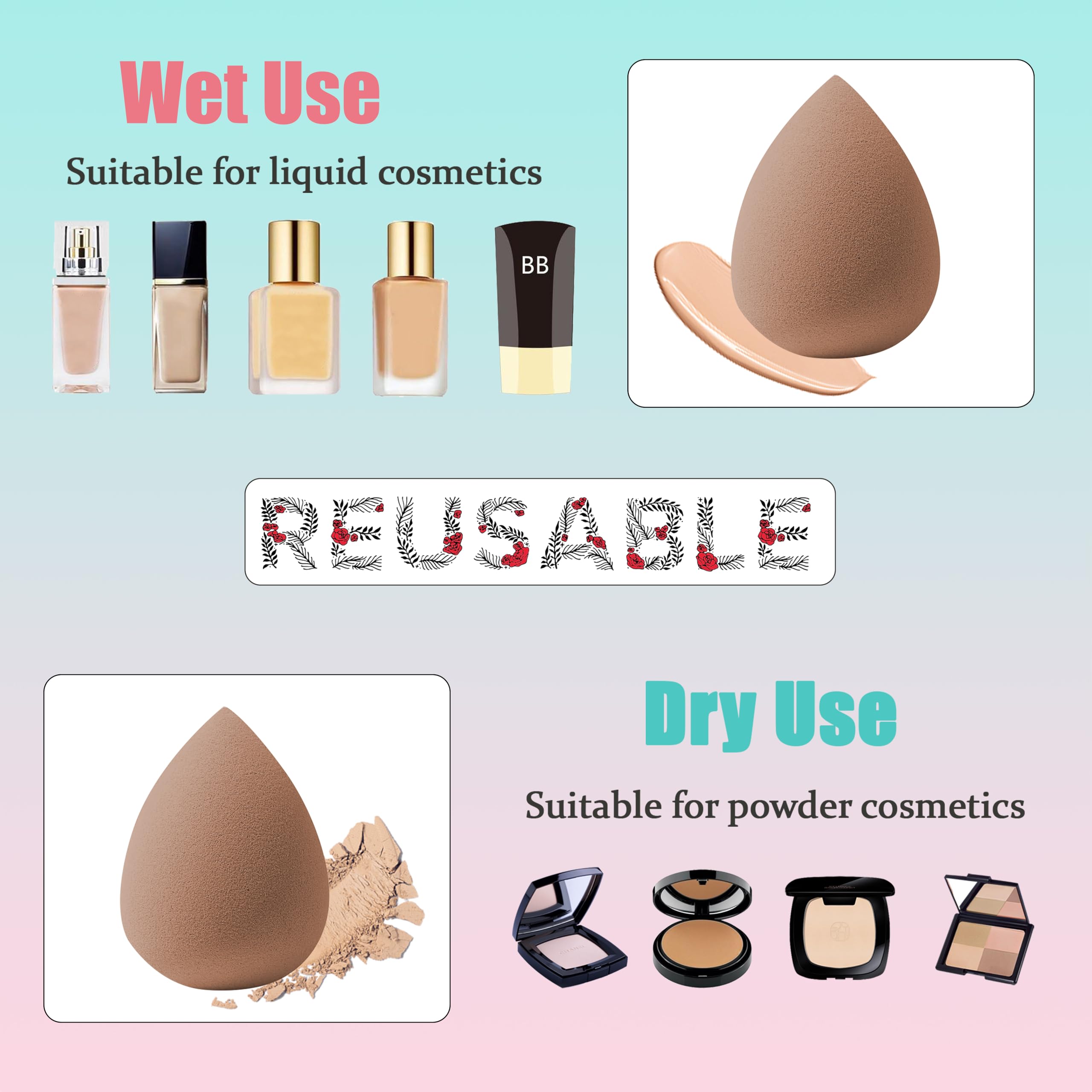 5PCS Mini Beauty Blender Sponges - Soft & Flexible Makeup Sponge Set for Foundation, Powder & Liquid - Multi-Colored Cosmetic Blenders - Perfect for Travel & Professional Makeup Application (Coffee)