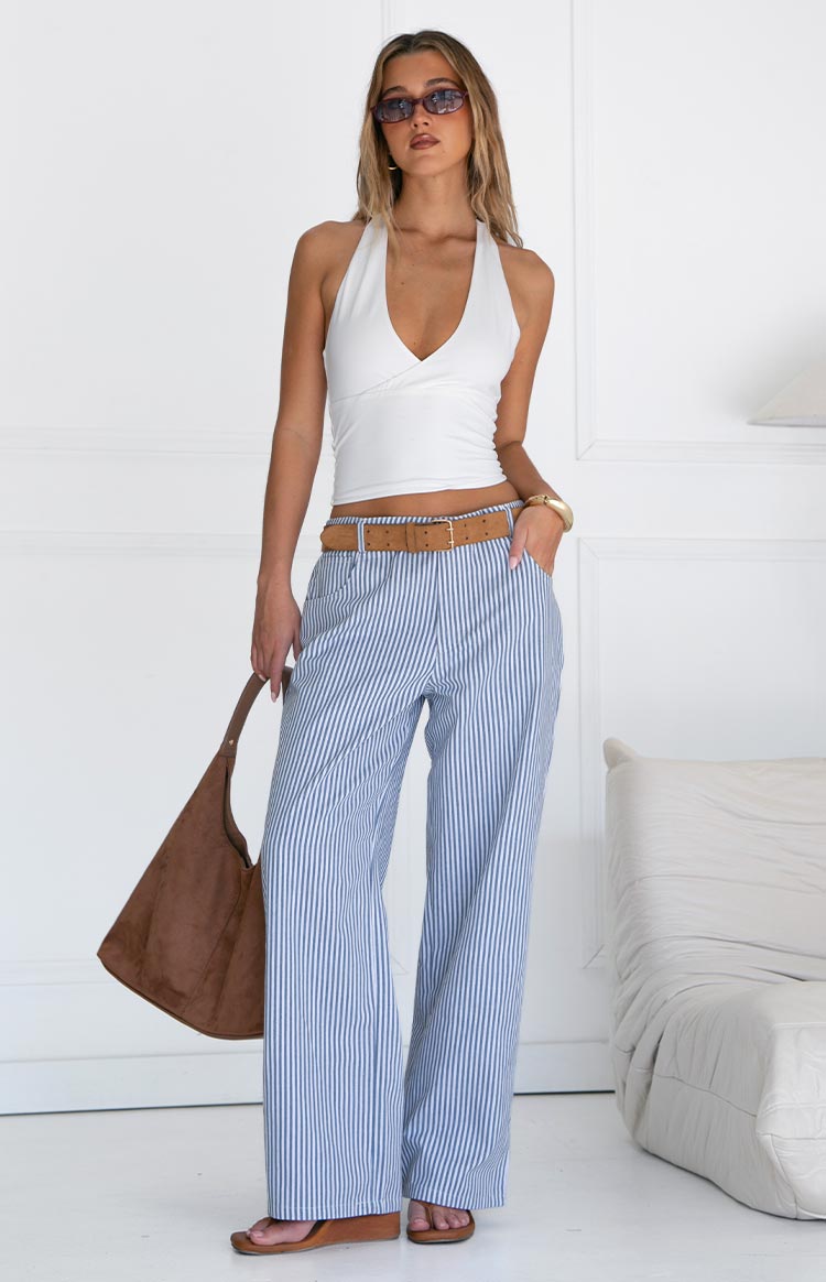 Amity Navy Stripe Mid Rise Straight Leg Jeans for Women - Comfortable Stretch Denim Pants, Casual & Office Wear, Perfect for Everyday Outfits and Work Attire