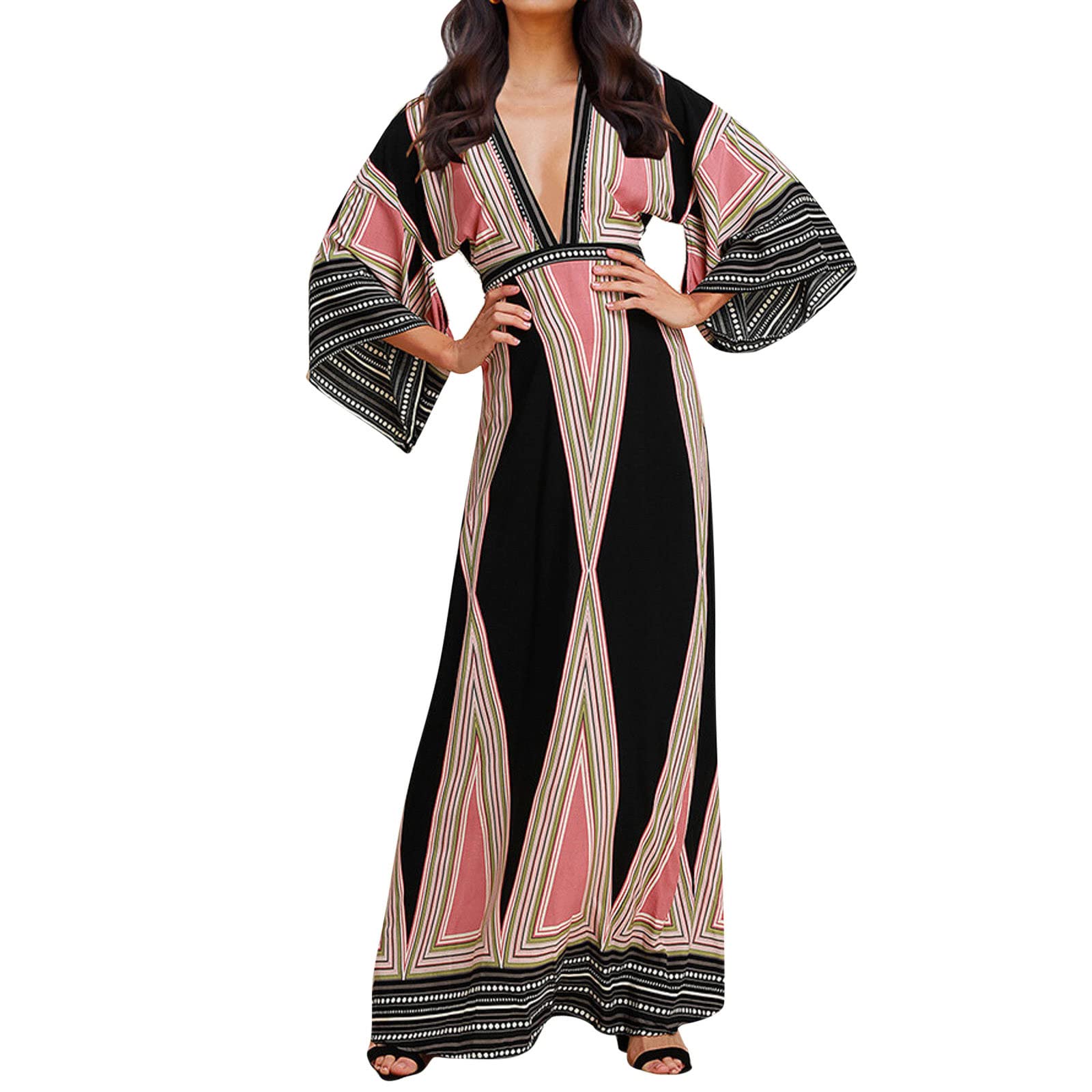 Women's Retro Plaid Print Midi Dress - V-Neck Elegant Loose Long Dress for Spring & Summer | Perfect for Office Wear, Date Night & Casual Outings