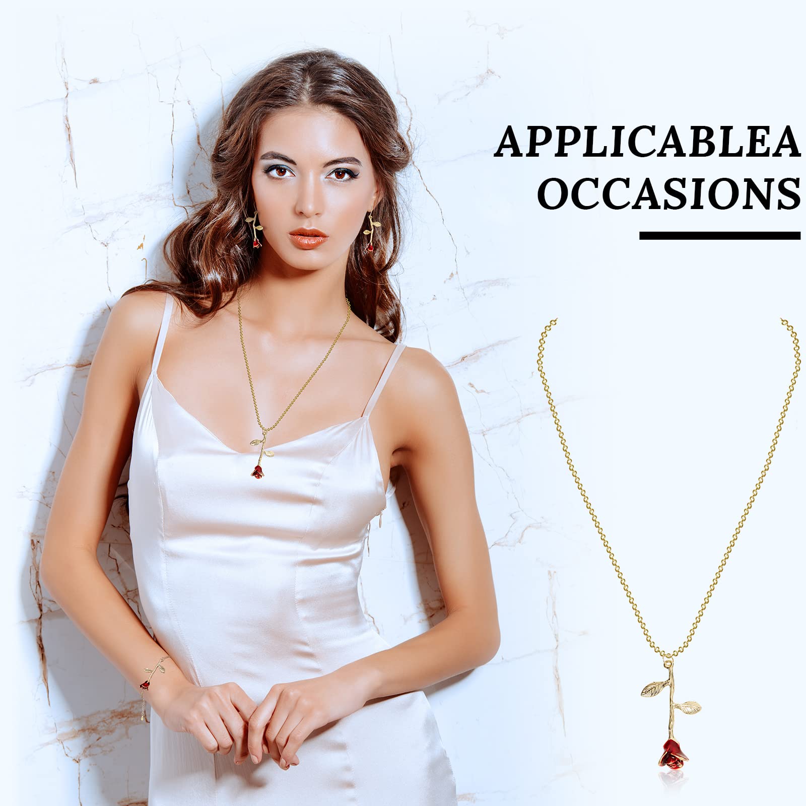 18K Gold Plated Rose Flower Jewelry Set - Necklace, Bracelet & Earrings for Women | Elegant Valentine's Day, Anniversary & Christmas Gift | Perfect for Date Nights, Parties & Special Occasions