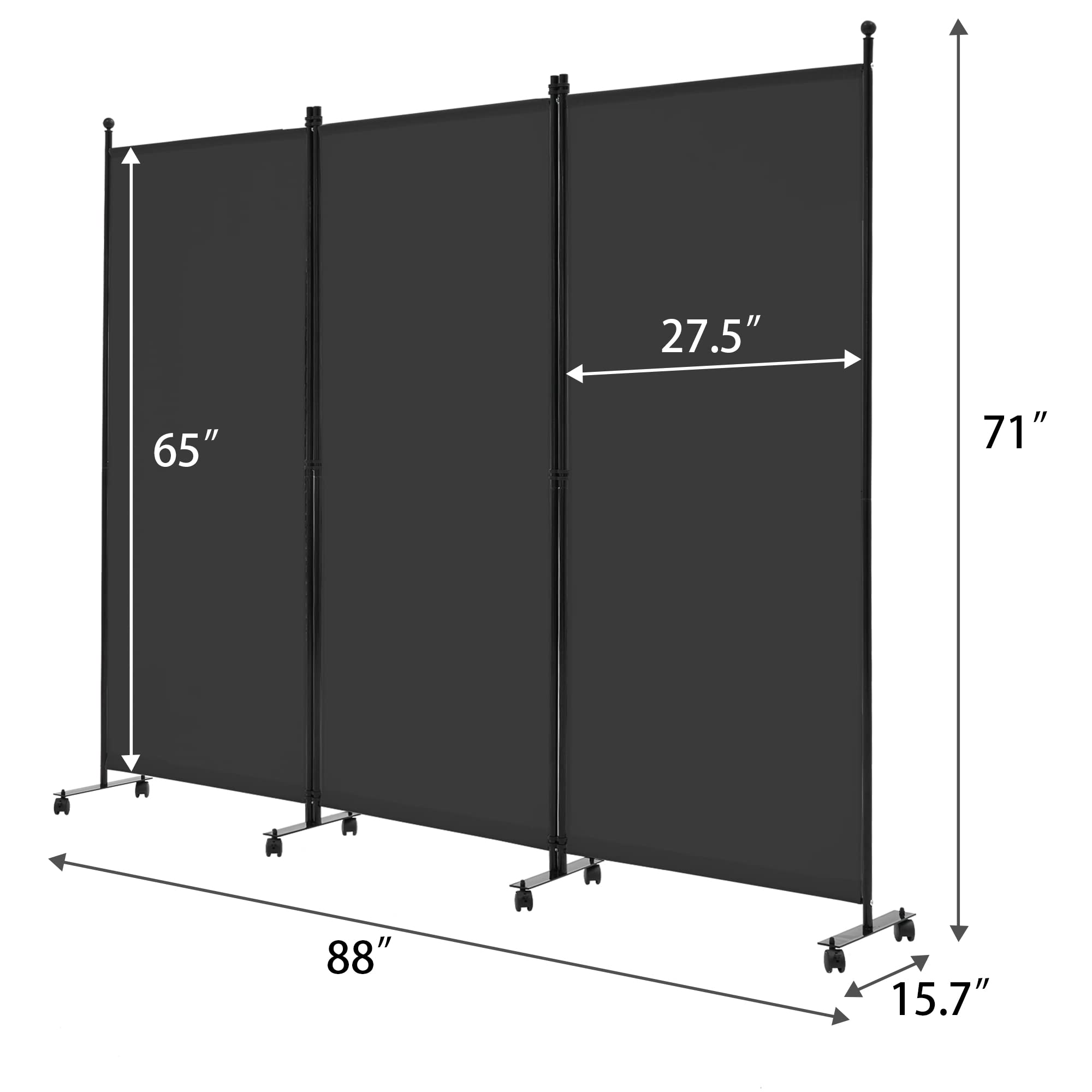 Spurgehom 3-Panel Folding Room Divider - Freestanding Privacy Screen for Office, Bedroom & Commercial Spaces | Portable Partition Wall with Fabric Panels | Ideal for Home Office, Restaurant Dividers & Hospital Privacy (Black)