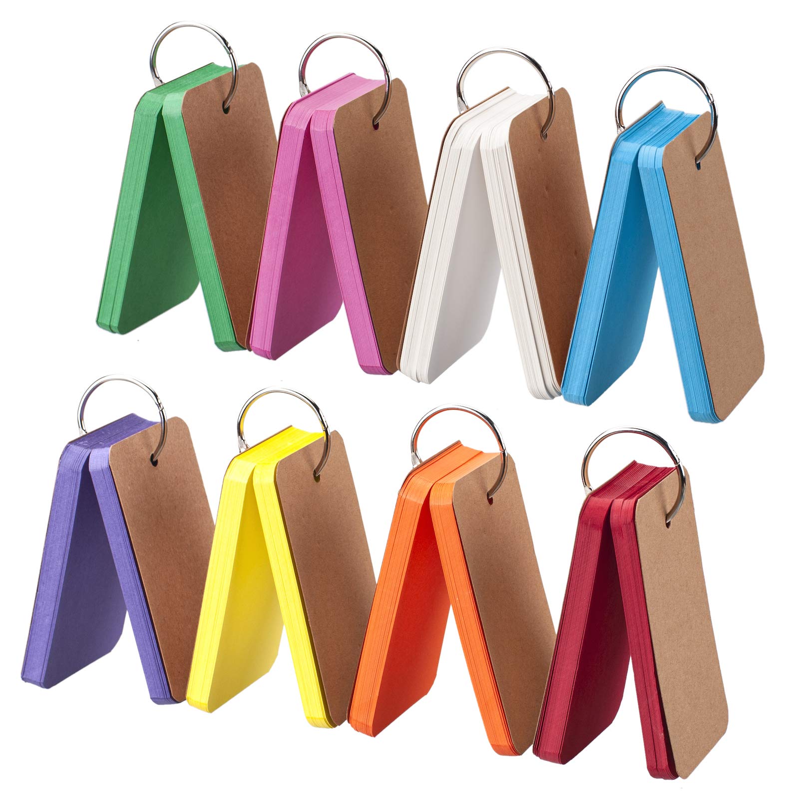 Colorful Blank Flash Cards with Ring for Studying - 8 Pack of 400 Heavyweight Index Cards (2.2