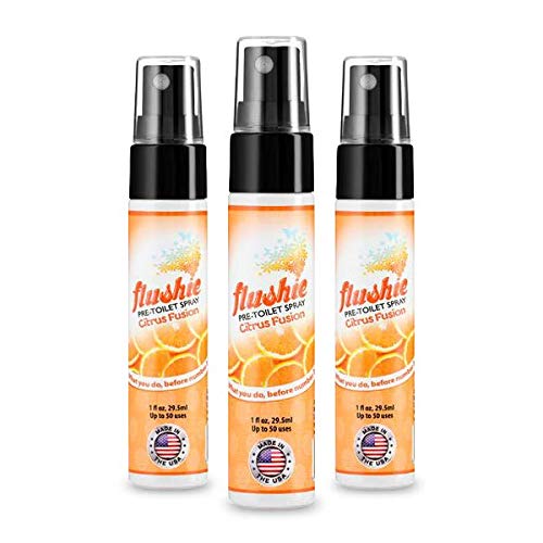 Flushie Pre-Toilet Spray - Travel Size Toilet Deodorizer & Poop Odor Eliminator (Citrus Scent, 1oz 3-Pack) | Portable Bathroom Freshener for Home, Office & Travel Use
