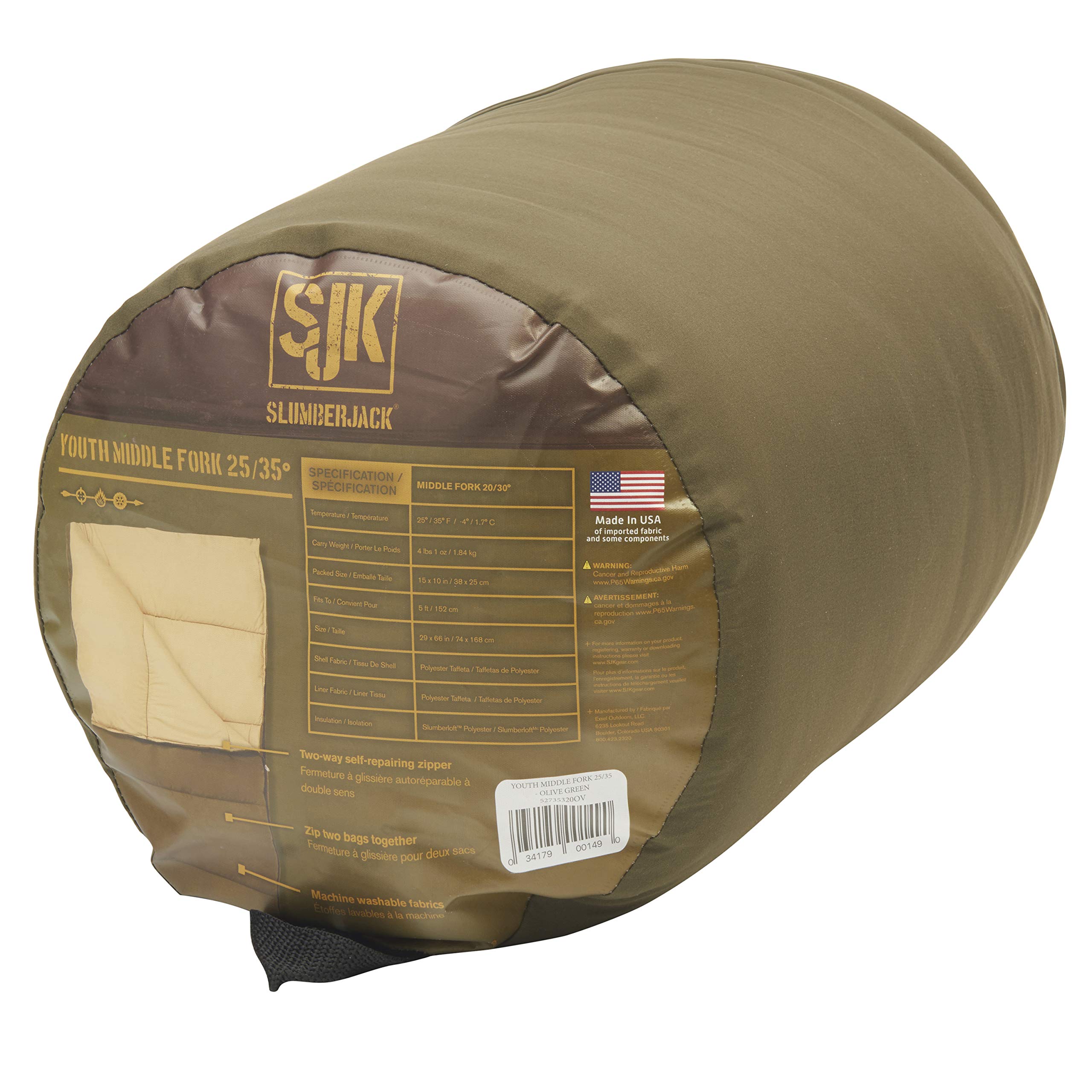 Slumberjack Middle Fork Sleeping Bag for Adults - Lightweight & Durable, Made in USA with Stuff Sack - Perfect for Camping, Hiking & Backpacking Adventures