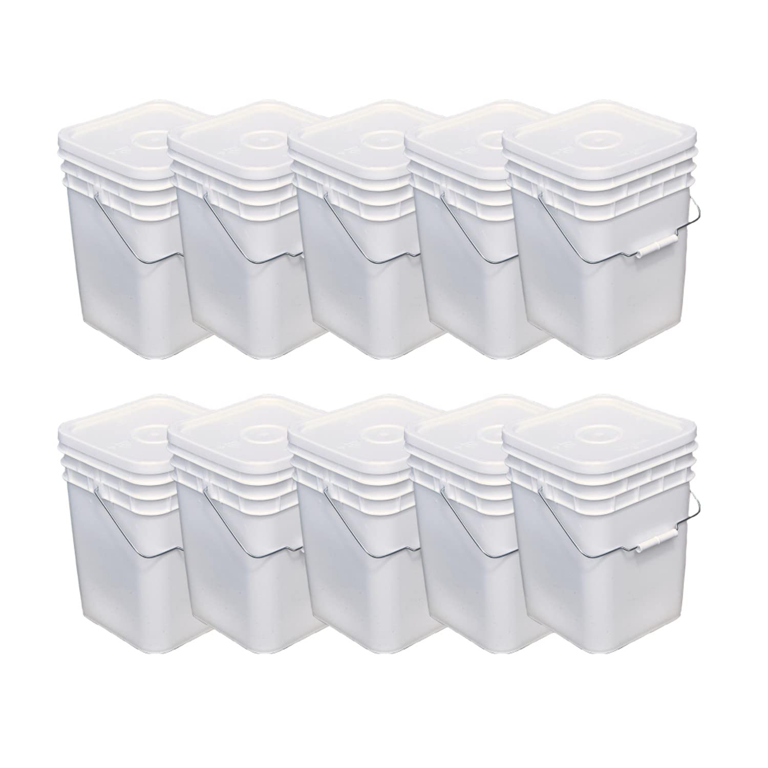 10 Pack 4 Gallon Plastic Buckets with Tight Fitting Lids - Heavy Duty Storage Containers for Food, Paint, Cleaning Supplies & Home Organization (USA Made)