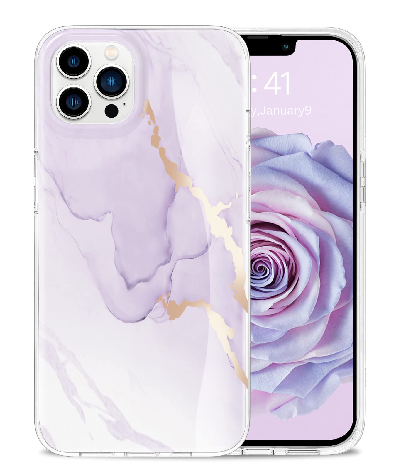 Togestar Purple Marble iPhone 12 Pro Max Case for Women - Shockproof 10FT Drop Protection, Wireless Charging Compatible Hard Phone Cover - Perfect for Work, Travel & Everyday Use