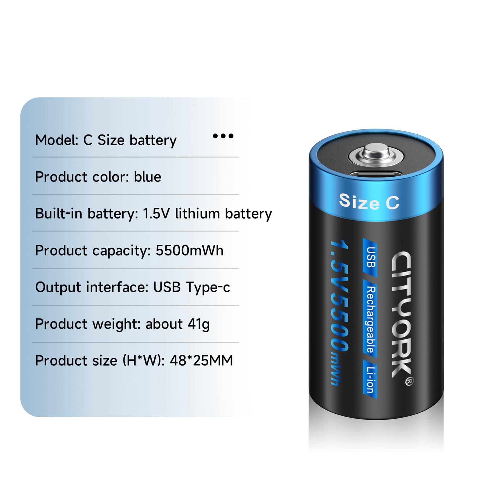 4 Pack USB-C Rechargeable C Cell Lithium Batteries - 5500mWh High Capacity, 1.5V Constant Output, Fast Charging with Included 4-in-1 Type-C Cable - Perfect for Flashlights, Toys, Medical Devices & Emergency Kits