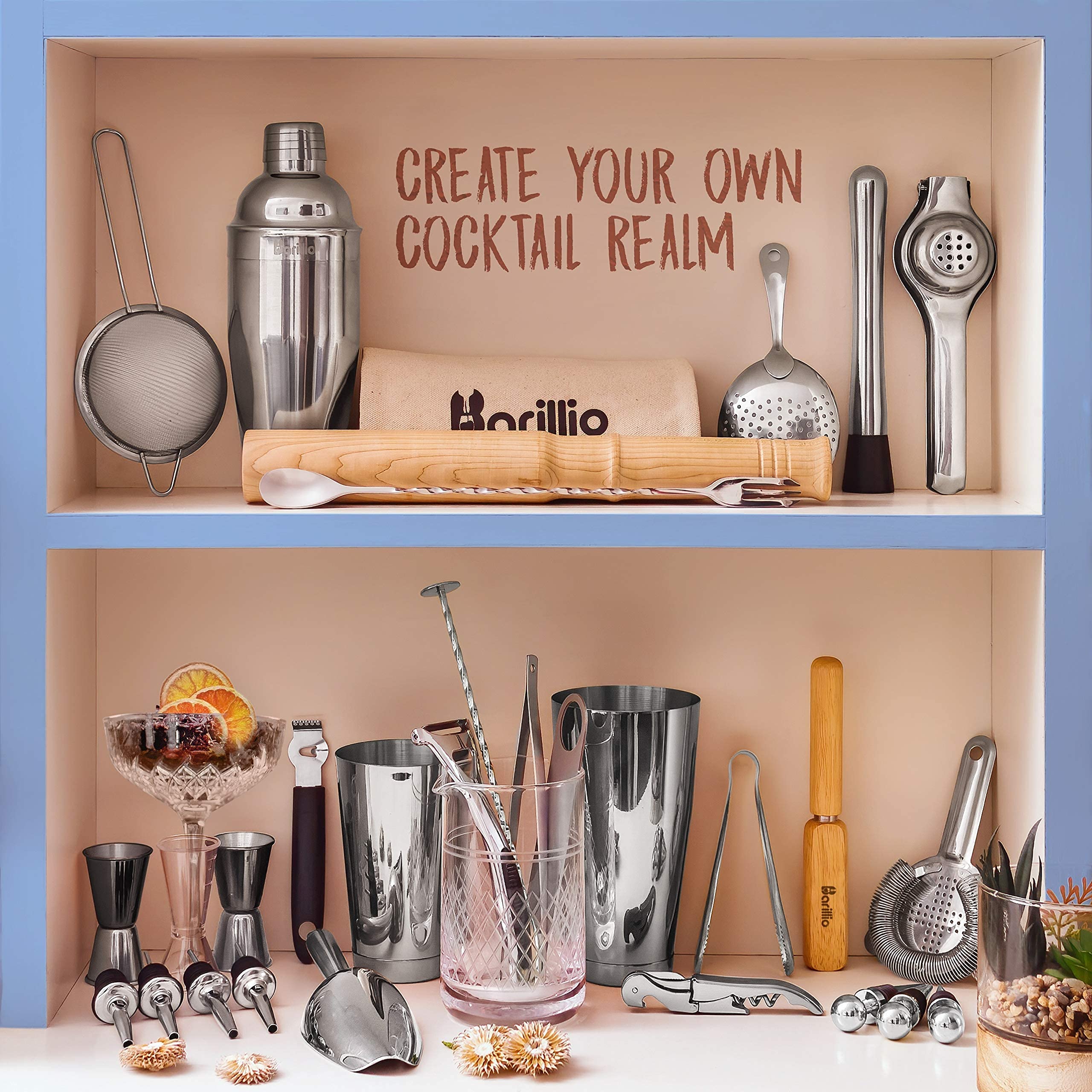 Premium Cocktail Shaker Set - 18-Piece Bartender Kit with Waxed Canvas Travel Bag | Complete Bar Tool Set for Mixology, Home Bars & Professional Use | Essential Barware for Cocktails, Mojitos & Margaritas | Perfect Gift for Bartenders & Home Entertaining