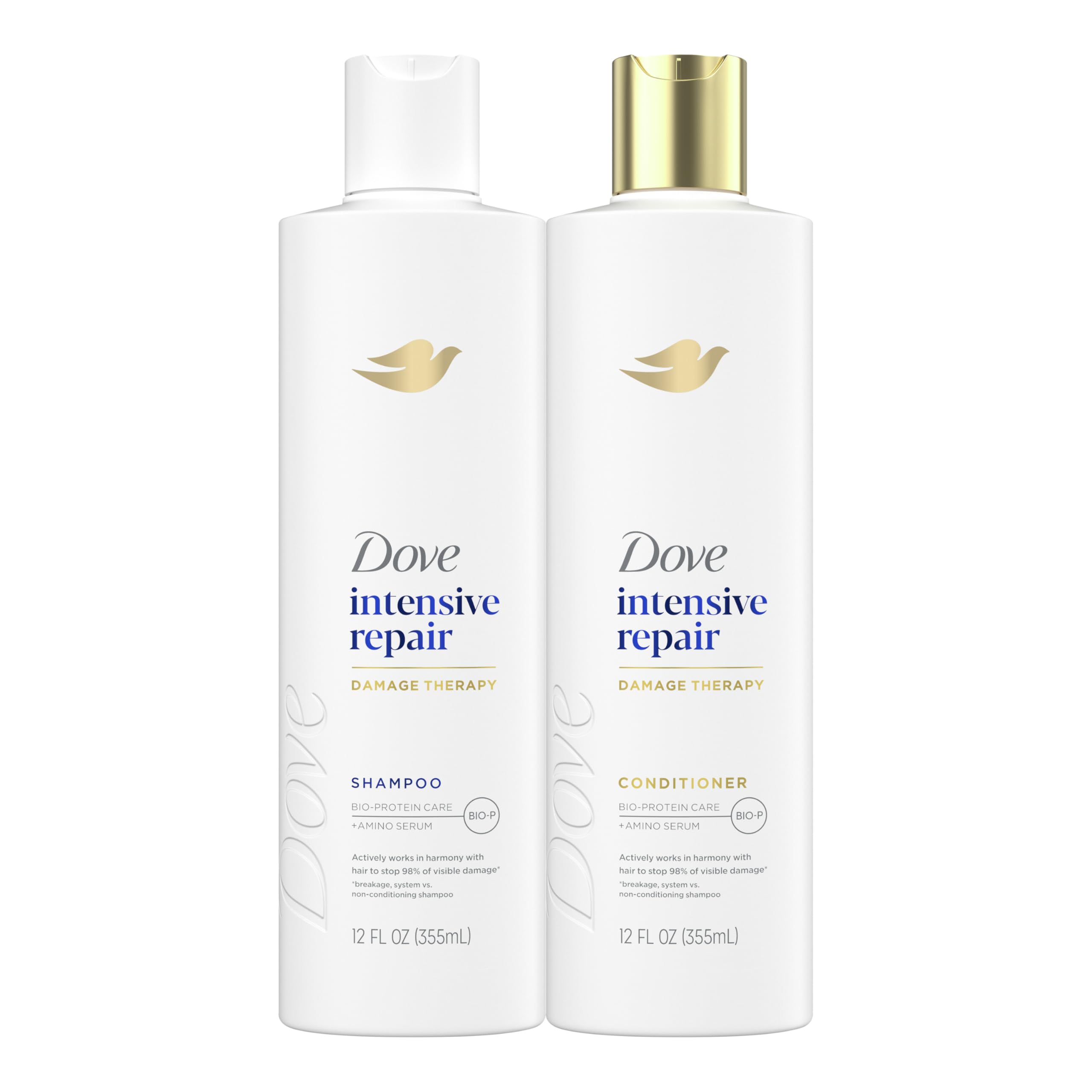 Dove Intensive Repair Shampoo and Conditioner Set - 2 x 12 Fl Oz with Bio-Protein & Amino Serum for Damaged Hair - Deep Nourishing Hair Care for Dry, Brittle Hair - Perfect for Daily Use at Home or Salon