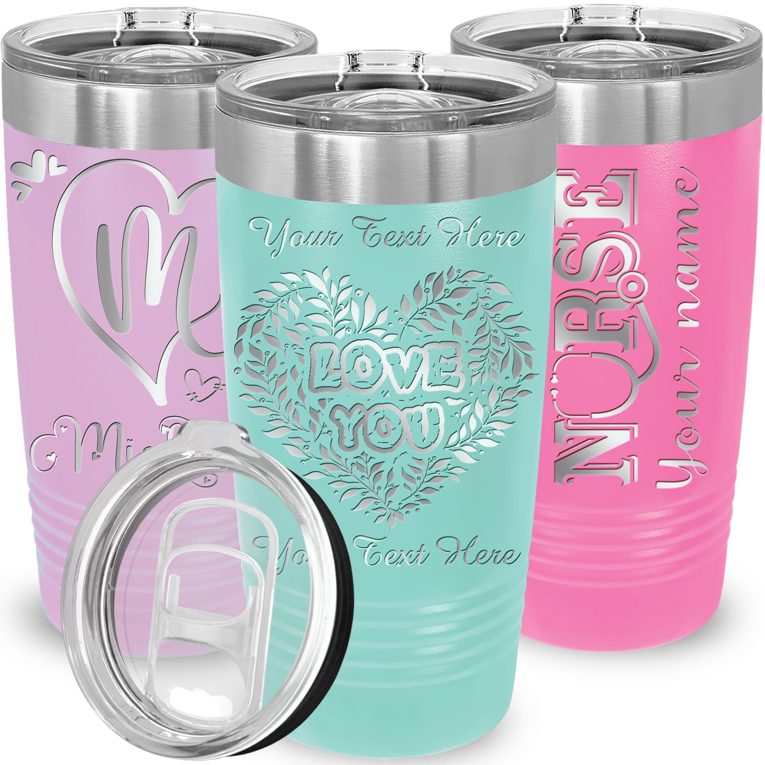 Personalized 20oz Stainless Steel Tumbler with Lid - Custom Engraved Name & Designs - Insulated Travel Coffee Mug for Women - Keeps Drinks Hot & Cold - Perfect Gift for Mom, Birthday, Anniversary - Great for Office, Gym, Camping & Road Trips (Teal)