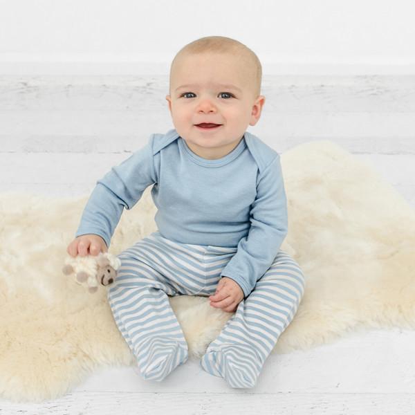 Soft Merino Wool Baby Footed Pants - Warm & Comfortable Infant Sleepwear for Boys & Girls - Perfect for Winter, Cold Weather & Nursery - Blue