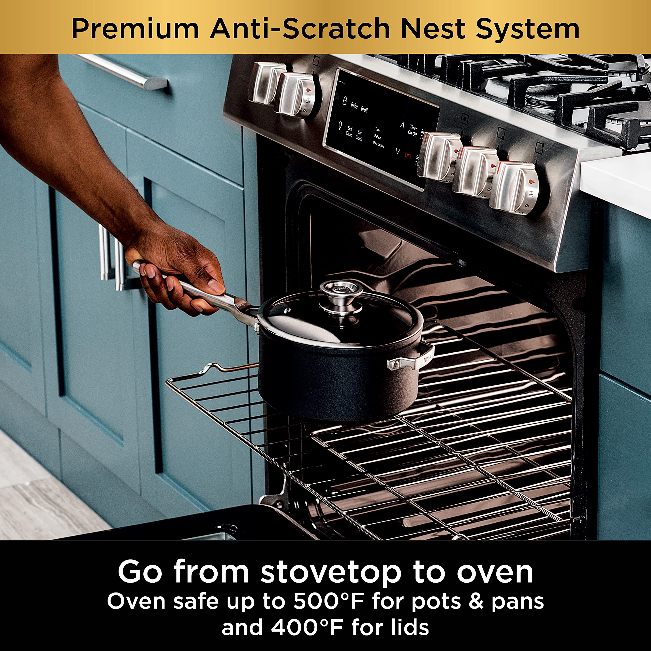 Ninja Foodi NeverStick Premium 6-Piece Hard-Anodized Nonstick Saucepan Set with Glass Lids | Scratch-Resistant Nesting System | Oven Safe to 500°F | Slate Grey | Perfect for Cooking, Baking & Meal Prep