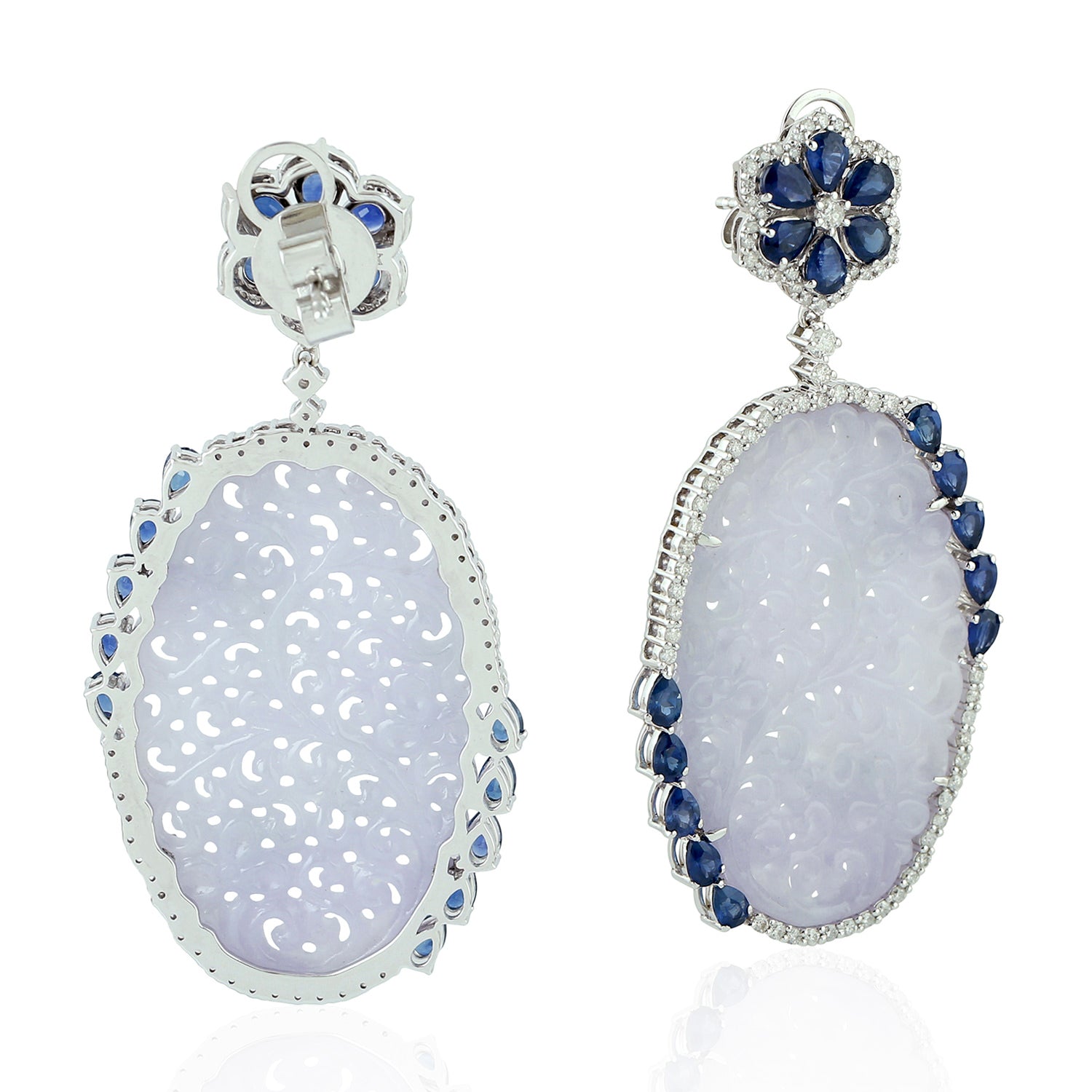 Exquisite 14K White Gold Pear-Cut Blue Sapphire & Diamond Dangle Earrings – Perfect for Weddings, Parties & Special Occasions