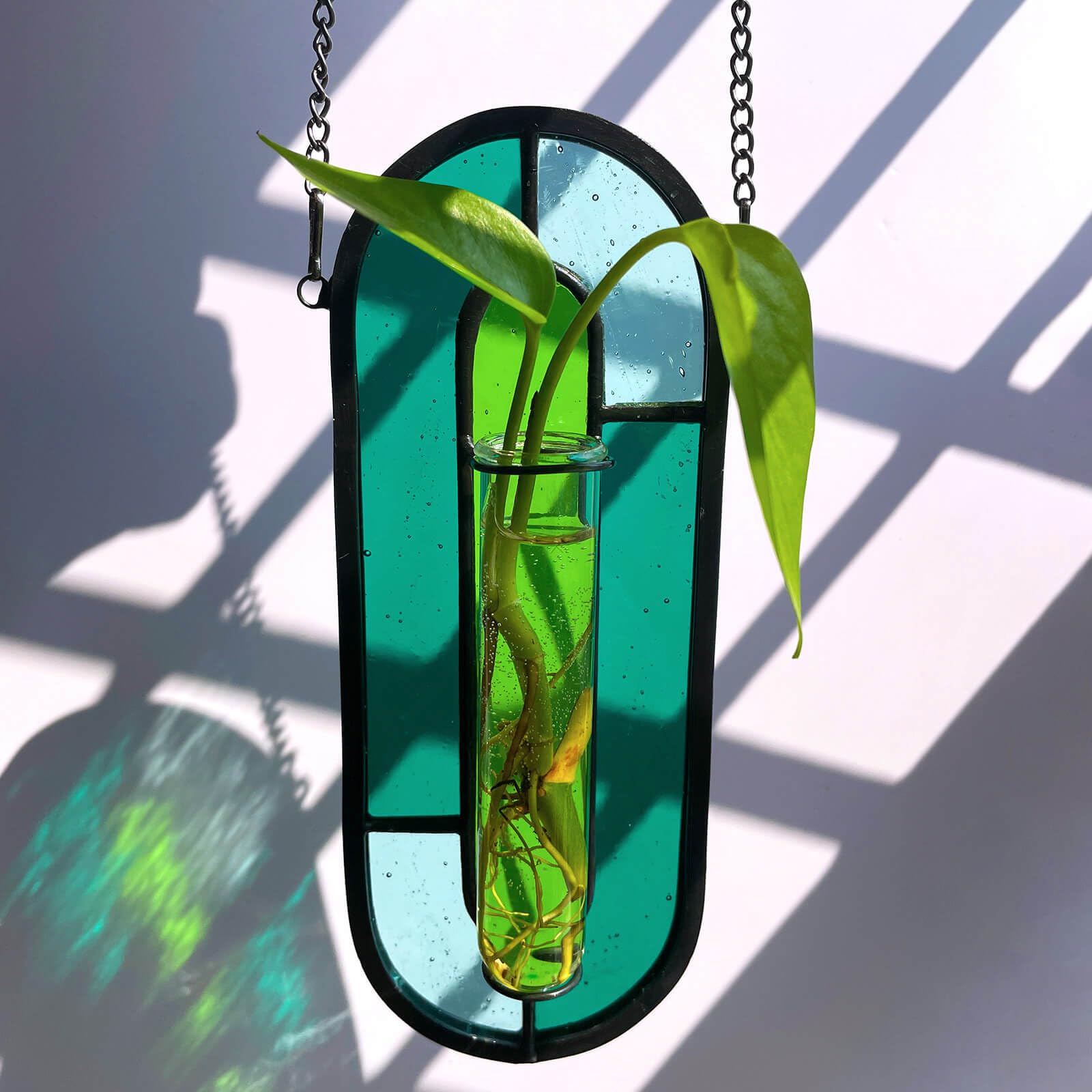 LITMIND Stained Glass Plant Propagation Station - Hanging Hydroponic Planter Terrarium with 2 Glass Tubes for Indoor Plants | Home & Garden Décor | Perfect for Windows, Balconies, and Office Spaces