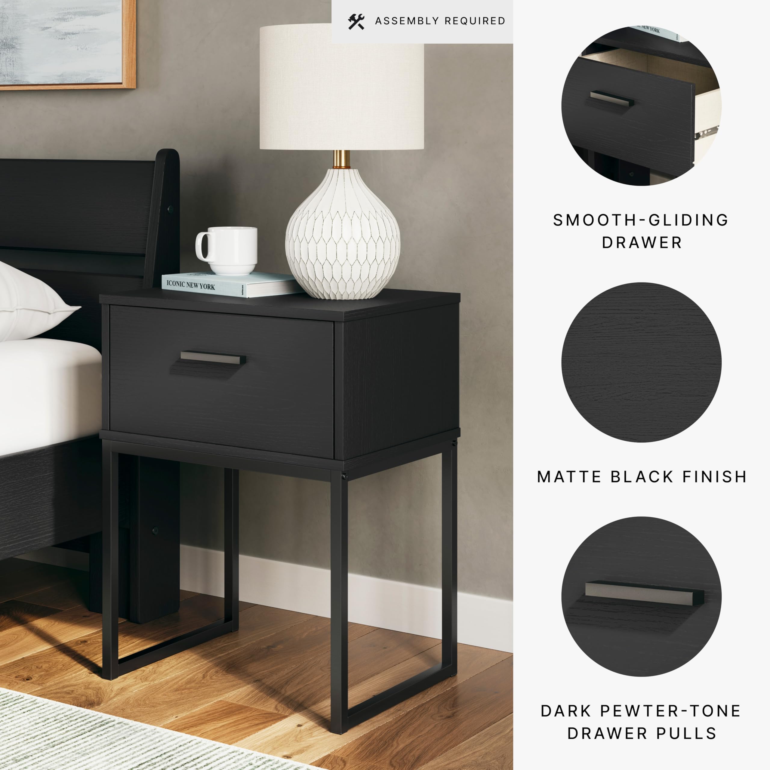 Signature Design by Ashley Socalle Modern 1 Drawer Nightstand with Metal Legs, 26.02