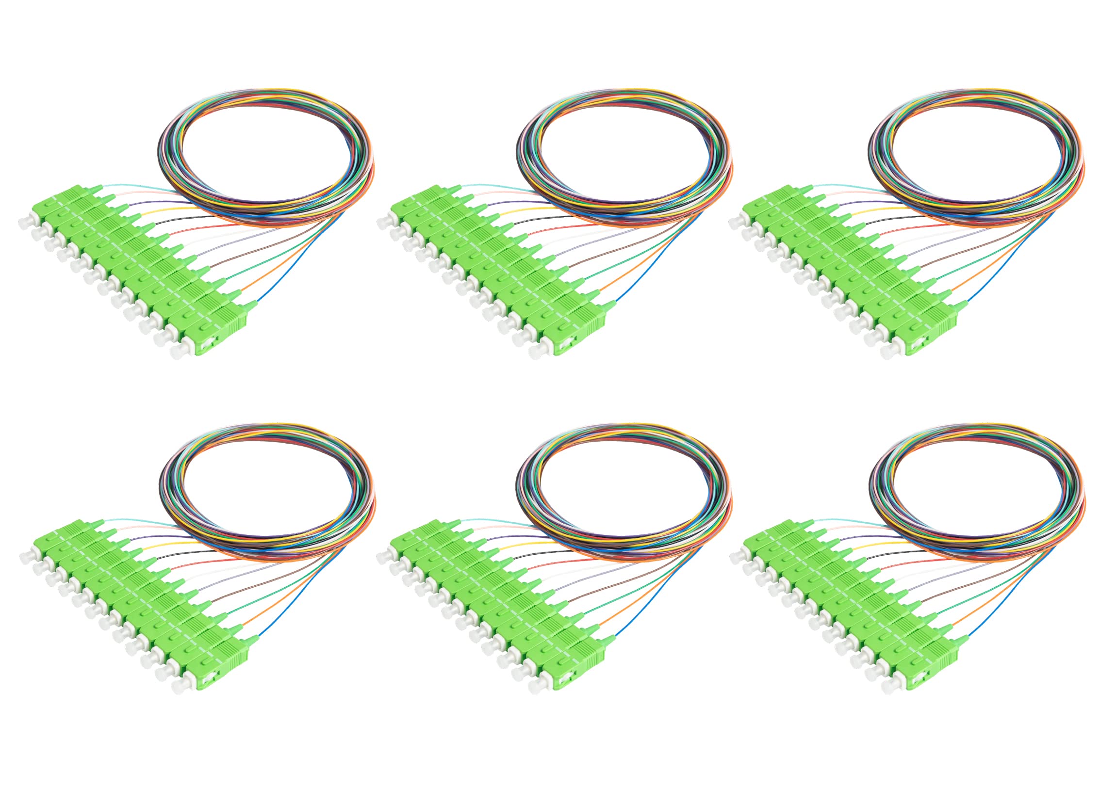 SpeedyFiberTX - 12 Fiber 900um Fiber Optic Pigtail, Corning SMF-28 Singlemode 9/125um Ultra Optical Fiber, OS1/OS2 Compatible (3 Meter / 9.84 Feet, SC/A 6 Pack) - Perfect for Data Centers, Telecommunications & Network Installations