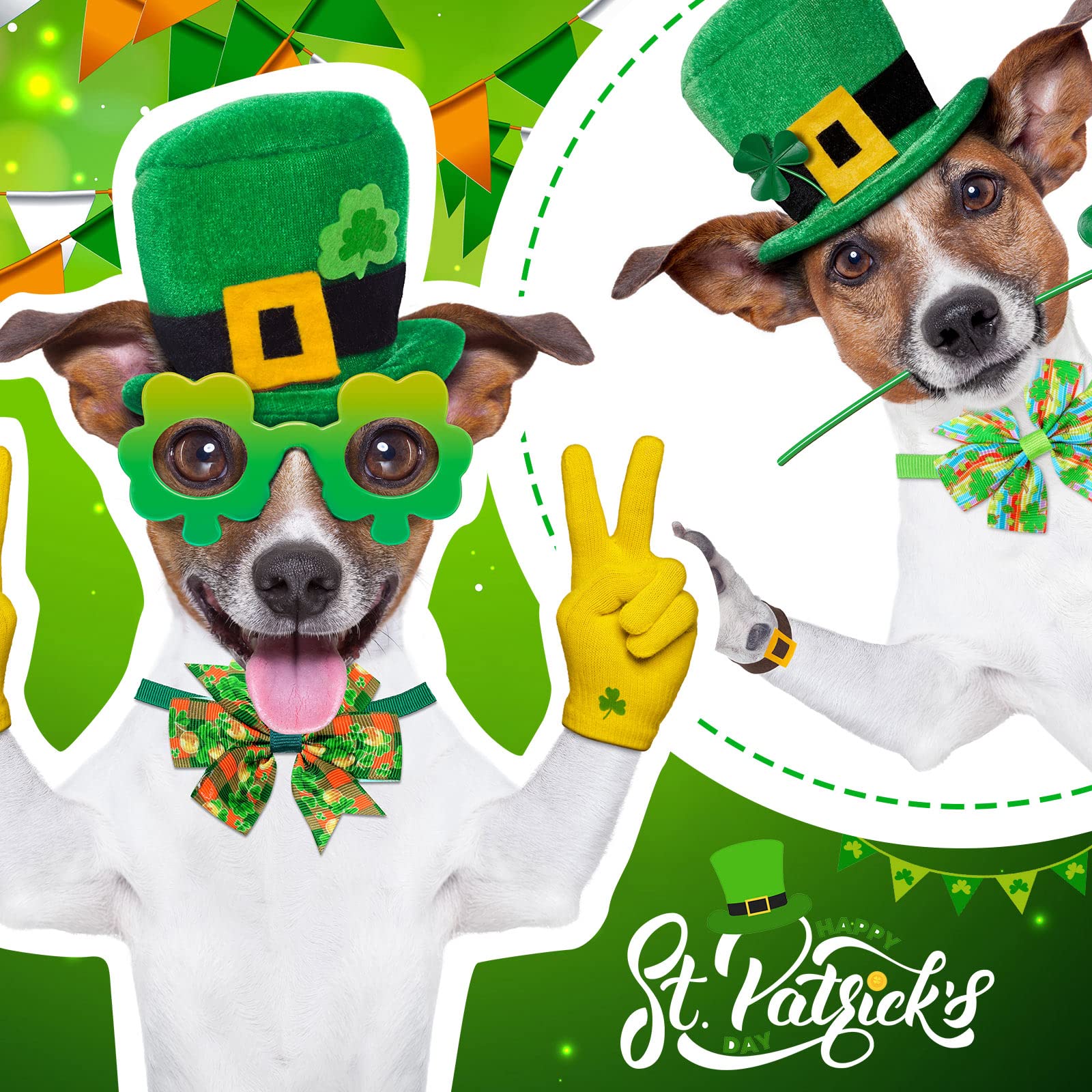 40 Pcs St. Patrick's Day Dog Bow Ties & Cat Bowties - Shamrock Pet Collar Accessories for Puppy Kitten - Festive Holiday Party Grooming Wear for Pets - Perfect for St. Patrick's Day Parties & Pet Photo Shoots
