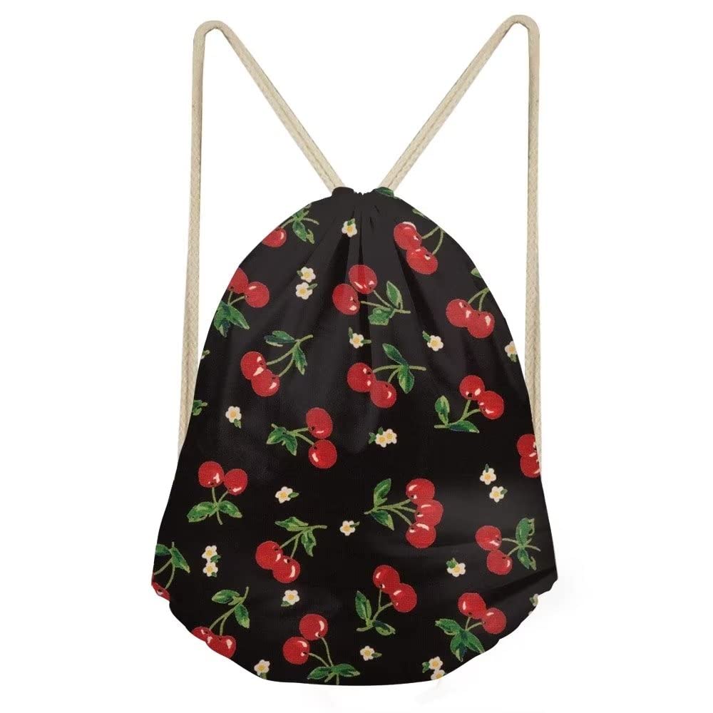 FANCOSAN Lightweight Drawstring Backpack - Cherry Print Gym Sack for Women & Men - Perfect for Sports, Yoga, Workout & Travel