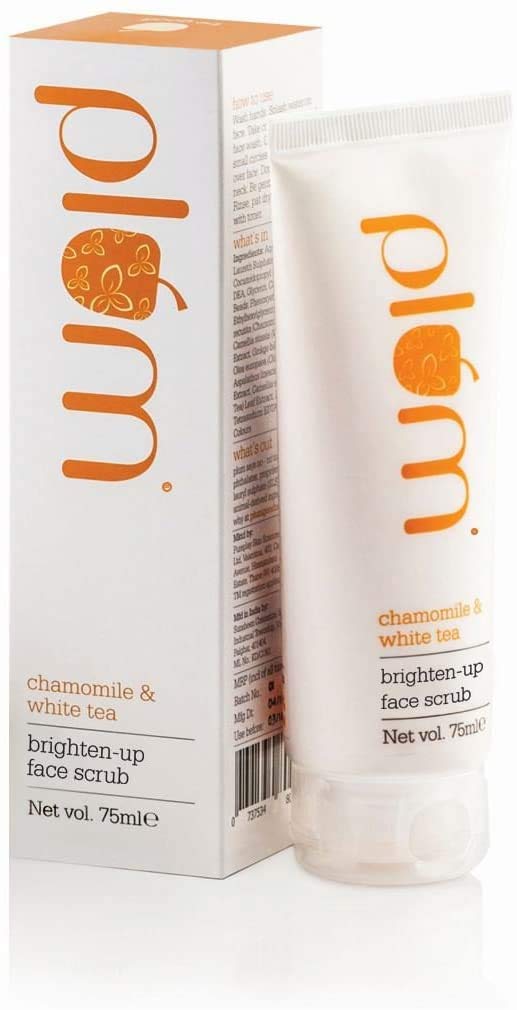 Plum Chamomile & White Tea Brightening Face Scrub - Gentle Exfoliator for Normal & Combination Skin | Detanning & Skin Brightening Treatment | 75ml | Perfect for Morning Skincare Routine & Pre-Makeup Prep