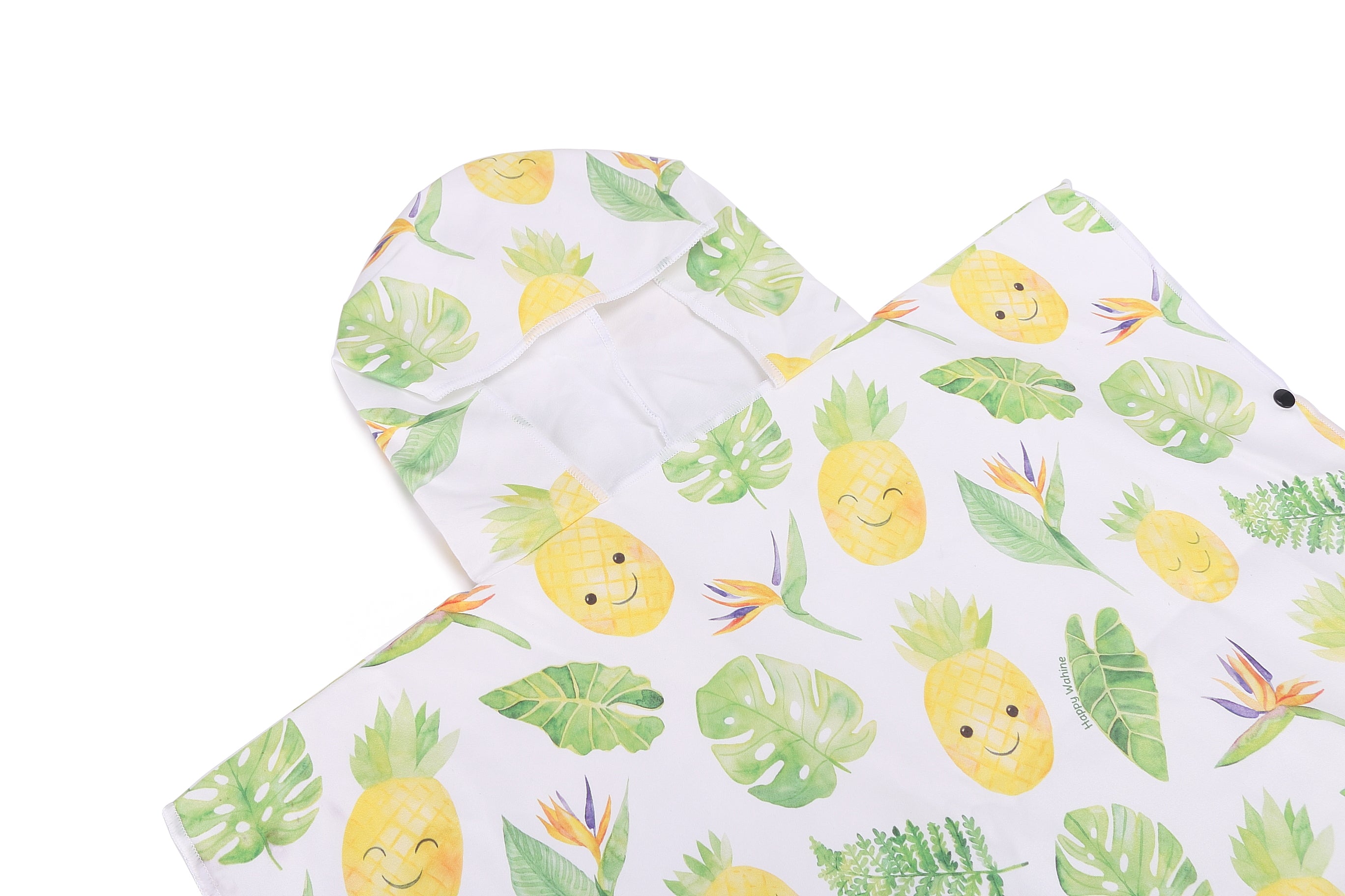 Kids Hooded Beach Towel Poncho - Monstera Pineapple Print White - Perfect for Swimming, Surfing & Beach Outings