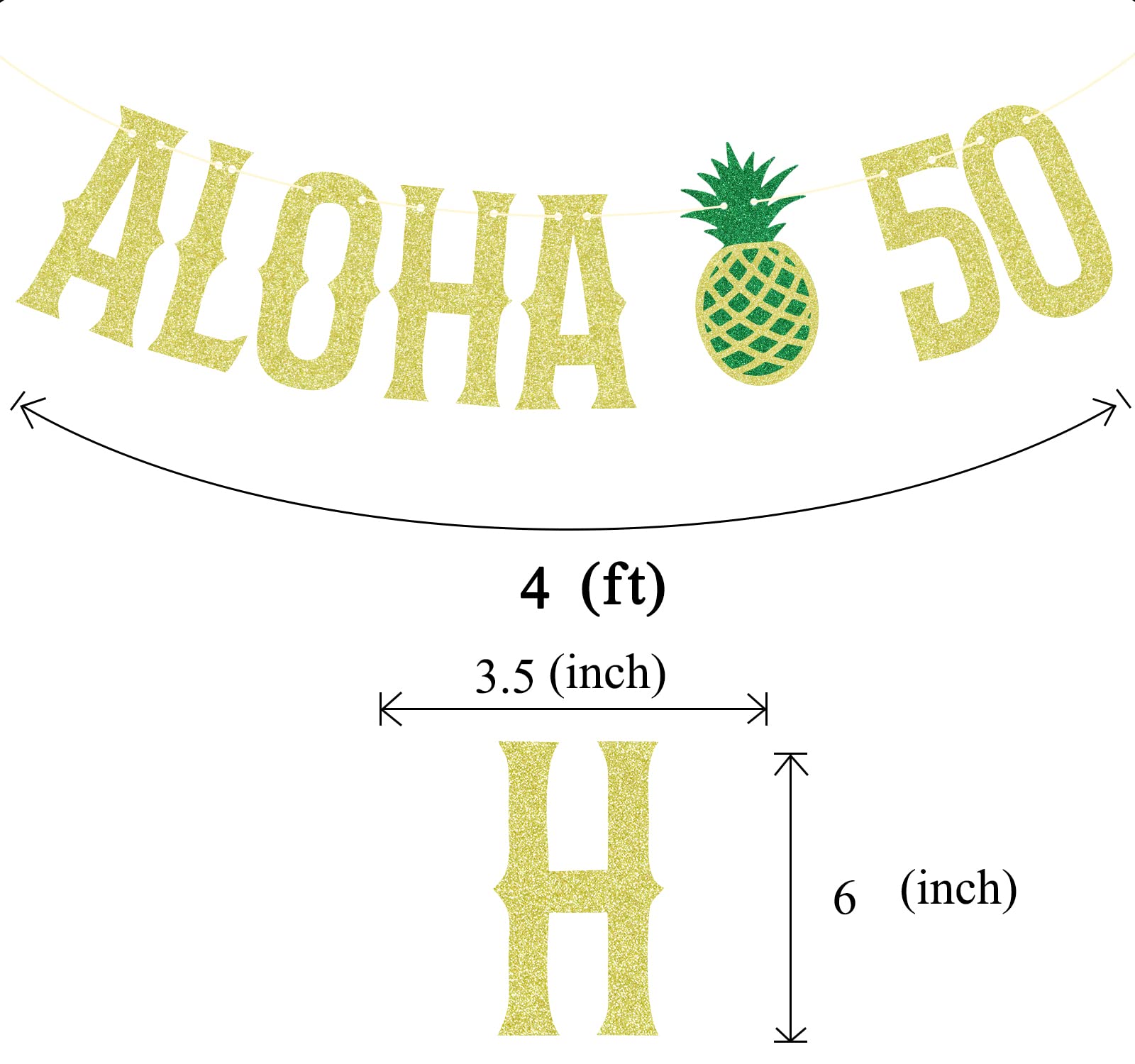 Aloha 50 Banner - Hawaiian Luau Party Decorations with Gold Glitter - Tropical Summer Beach & Pool Party Supplies - Perfect for 50th Birthday Celebrations, Themed Events & Hawaiian Luau Parties