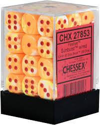Chessex D6 36-Pack Sunburst with Red Festive 12mm Pipped Dice Set - Perfect for Dungeons & Dragons, Board Games, and Tabletop RPGs