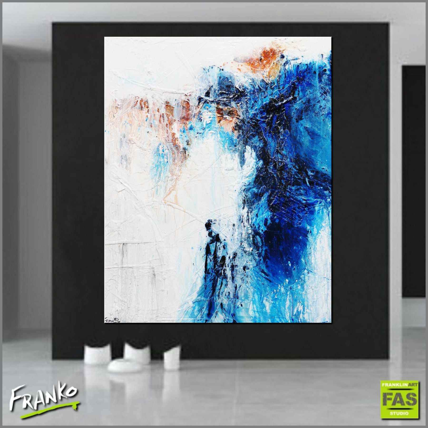 Blu Peaks 120cm x 150cm Blue White Abstract Canvas Art Painting - Modern Wall Decor for Living Room, Bedroom & Office