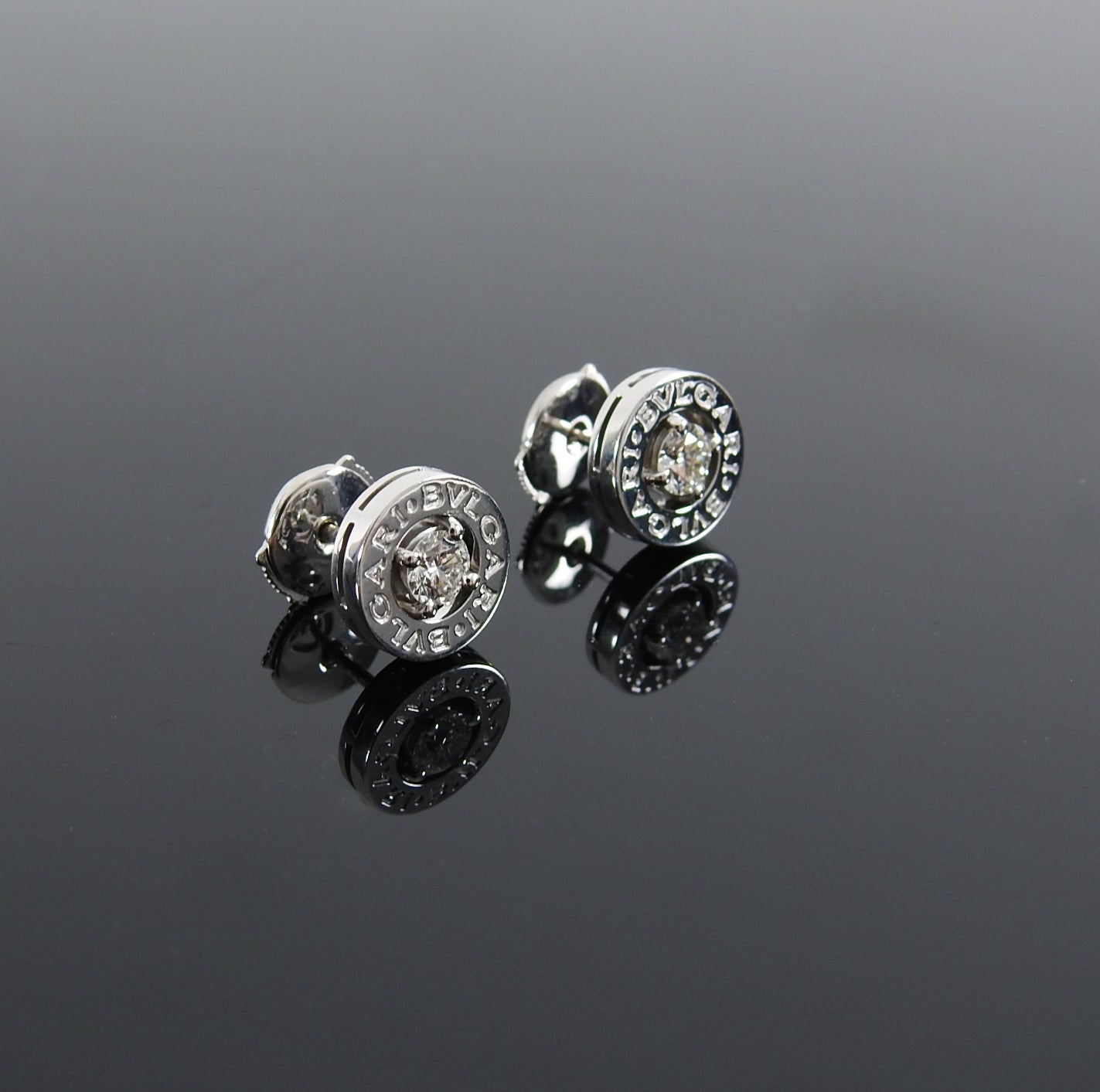 Bulgari Bvlgari 18K White Gold Diamond Logo Stud Earrings for Women - Luxury Italian Jewelry Gift for Anniversary, Birthday & Special Occasions - Perfect for Evening Parties, Weddings & Formal Events