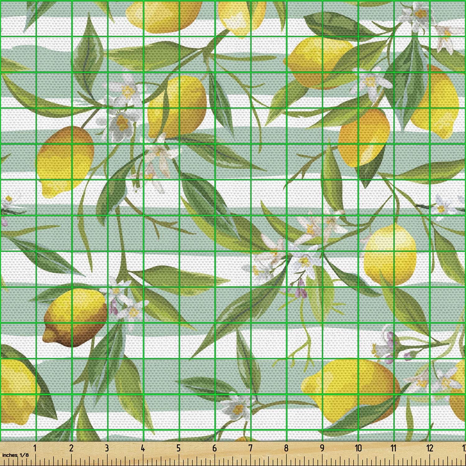 Ambesonne Nature Fabric by The Yard - Blooming Lemon Tree on Striped Paintbrush Background, Evergreen Art Decorative Fabric for Upholstery, Curtains & Home Decor (10 Yards, Fern Green) | Perfect for DIY Projects, Sofa Covers, Tablecloths & Crafting