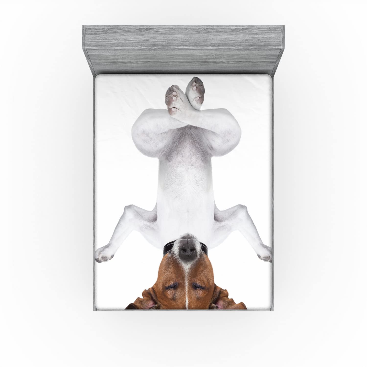 Ambesonne Yoga Fitted Sheet - Full Size Dog Print for Meditation & Relaxation - Home & Studio Use