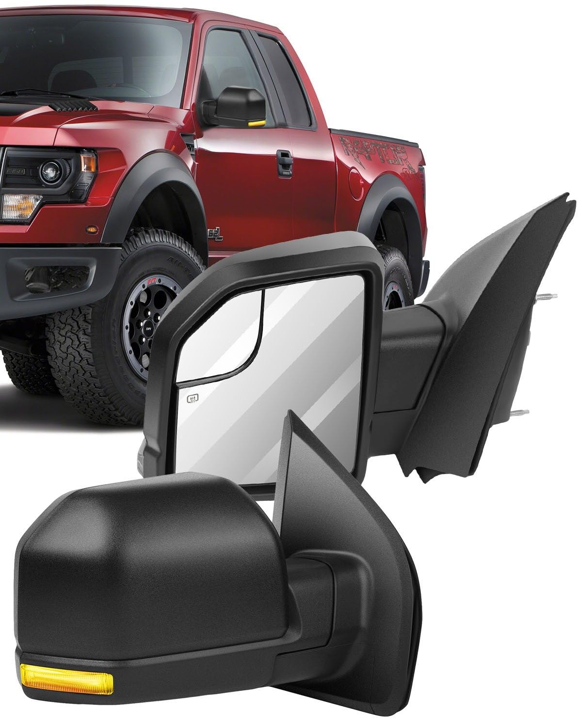 ECCPP Power-Adjustable Heated Towing Mirrors for 2015-2019 Ford F150 Pickup Truck - Left & Right Side Mirrors with Turn Signal, Black Housing, Manual Folding & Telescoping - Perfect for Towing, Off-Roading & Enhanced Visibility