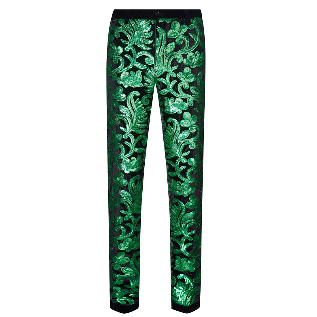 Men's Fashion Floral Glitter Sequin Velvet Pants - Stylish Party & Evening Wear for Holidays & Special Occasions