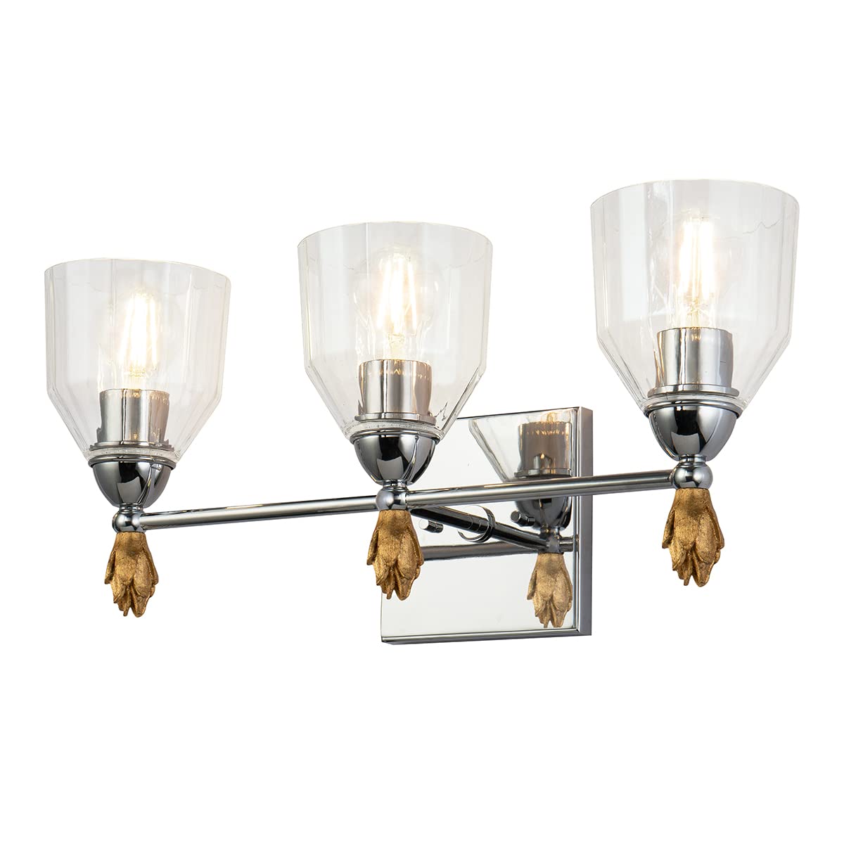 Felice 3-Light Polished Chrome Vanity Light - Modern Bathroom Wall Sconce for Makeup Mirror Lighting & Bedroom Decor