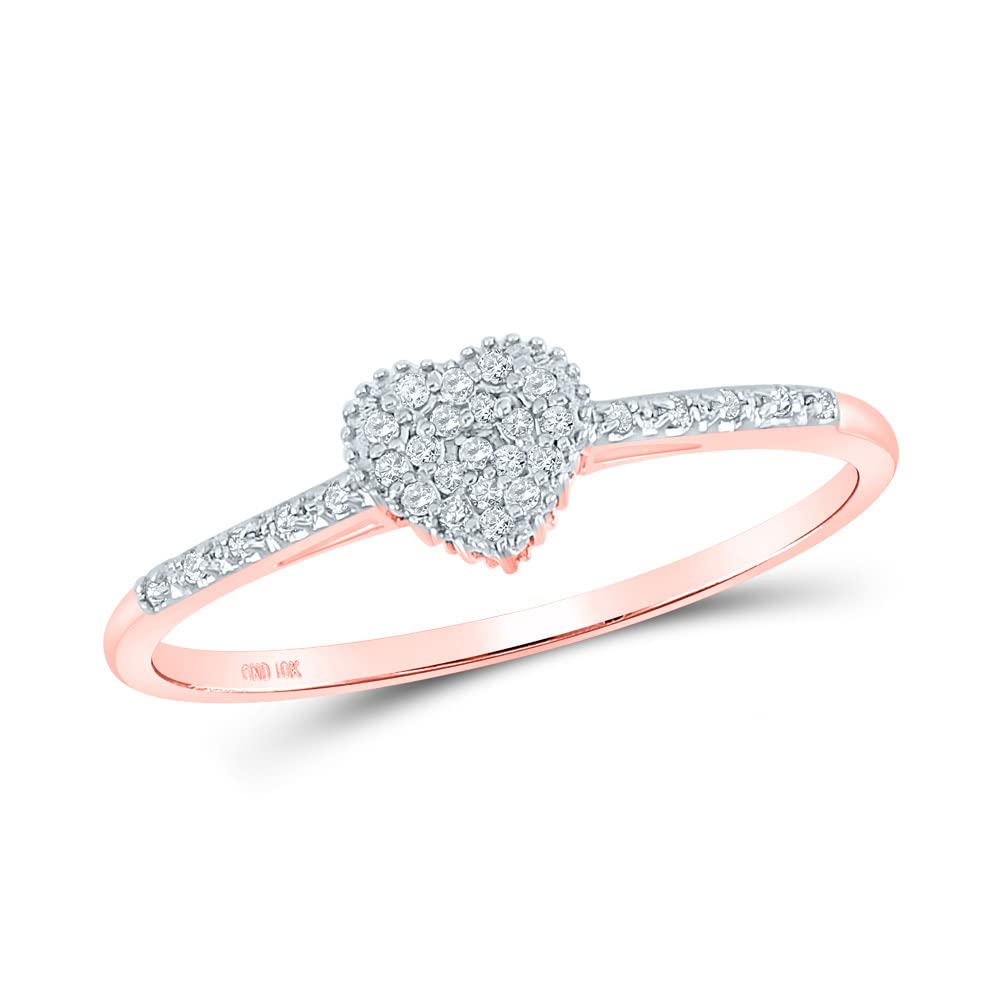 10K Rose Gold Women's Round Diamond Heart Ring - 1/20 Cttw Elegant Jewelry Gift for Anniversary, Valentine's Day & Special Occasions