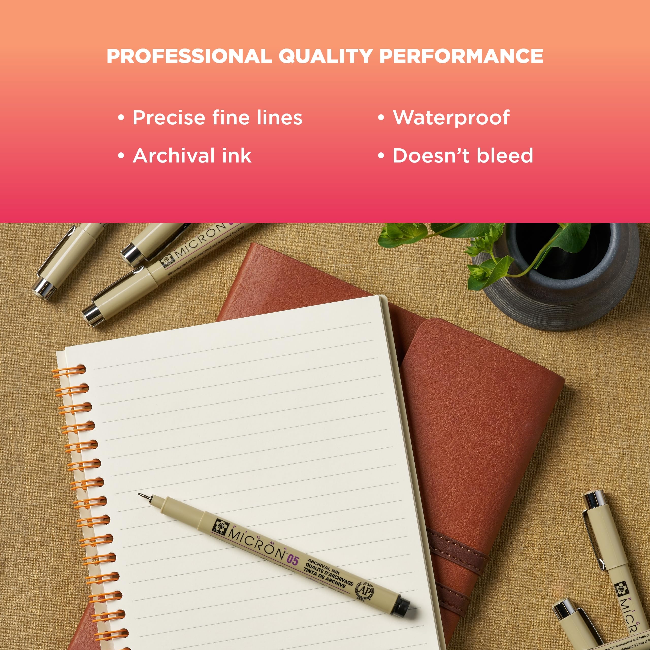 SAKURA Pigma Micron Fineliner Pens - Archival Quality Sepia Ink Pens for Writing, Drawing & Journaling - 4-Pack with Assorted Tip Sizes (0.25mm, 0.3mm, 0.5mm, 0.8mm) - Perfect for Sketching, Bullet Journaling, Calligraphy & Art Projects