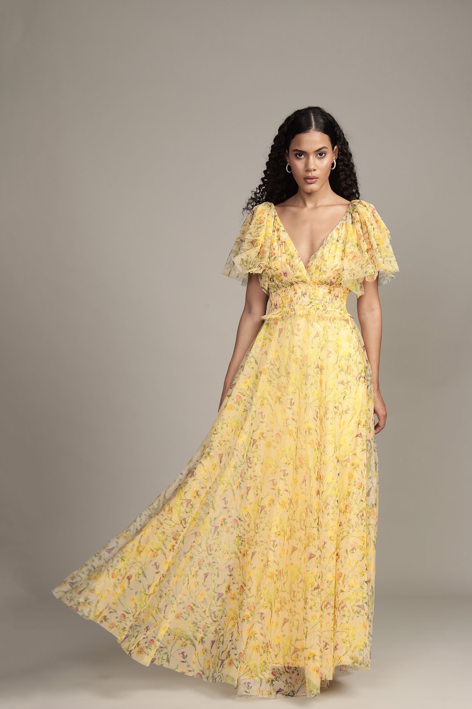 Shelby Yellow Printed Maxi Dress for Women - Flowy Summer Beach Dress with Pockets, Boho Chic Long Dress for Vacations, Parties & Date Nights